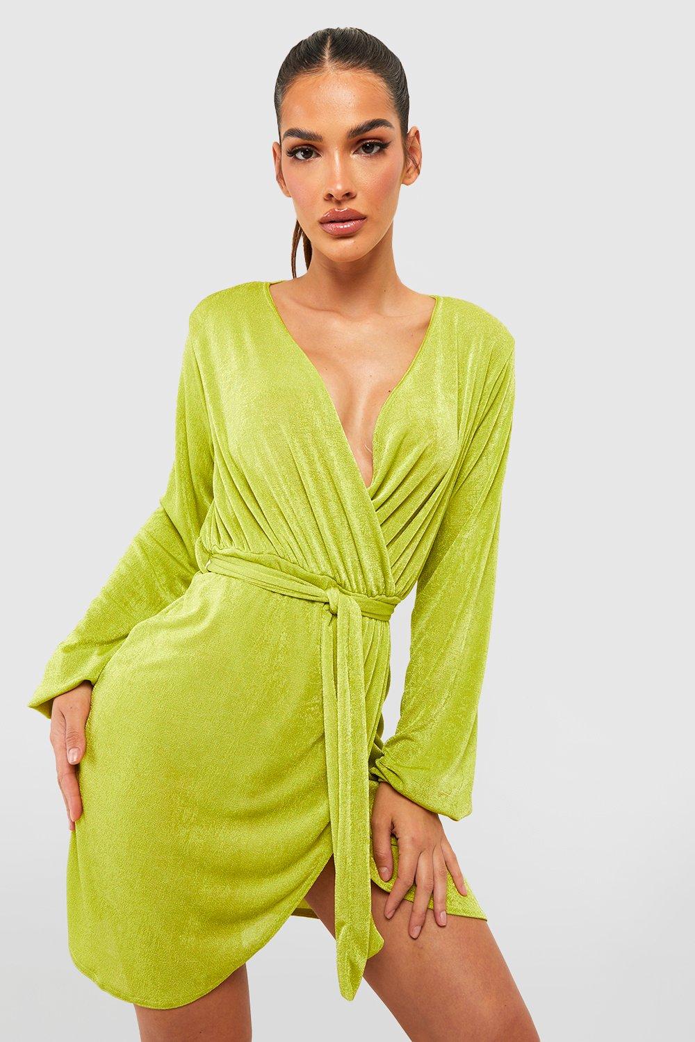Textured Slinky Belted Wrap Dress