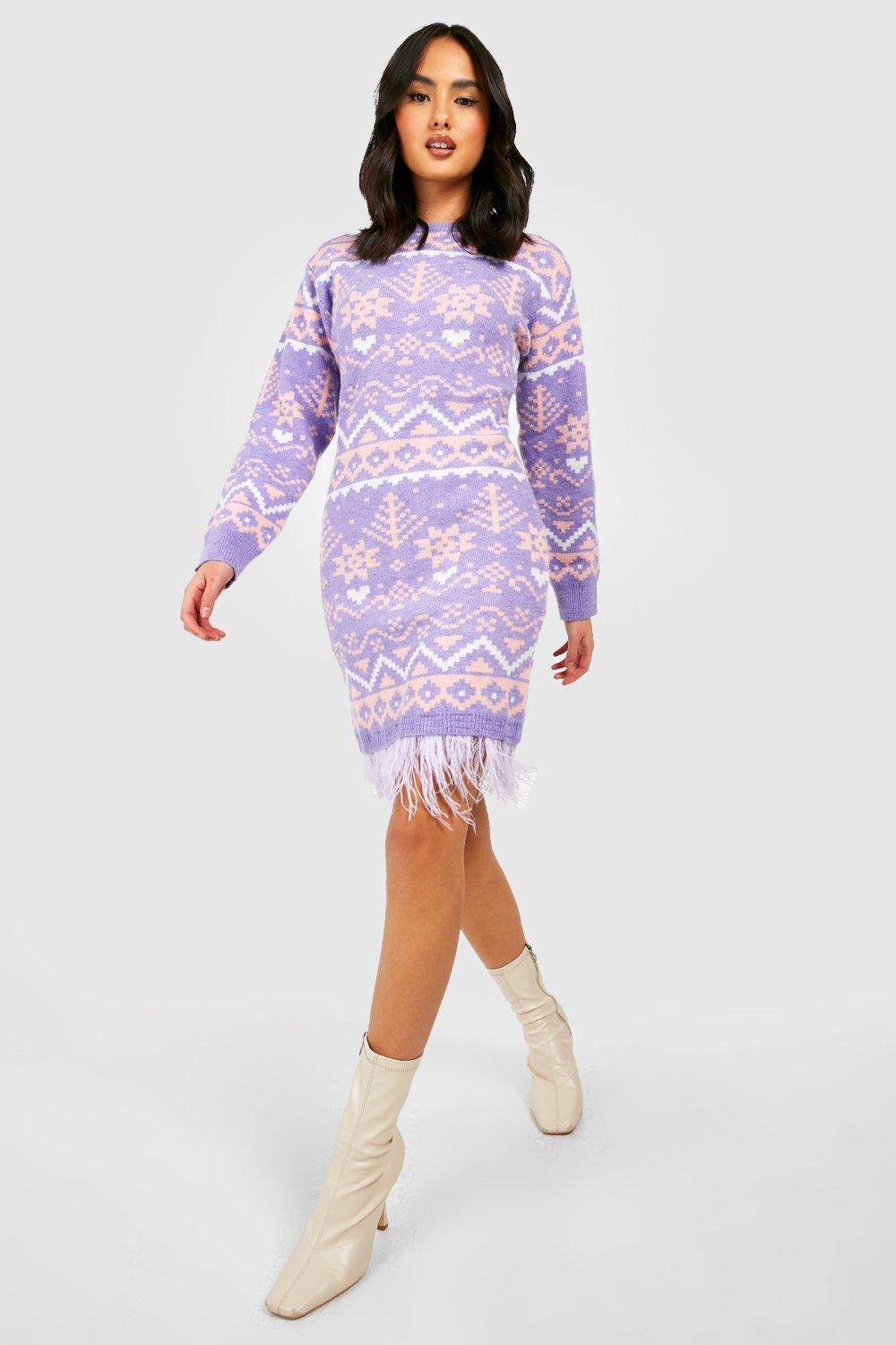 Premium Feather Trim Christmas Jumper Dress