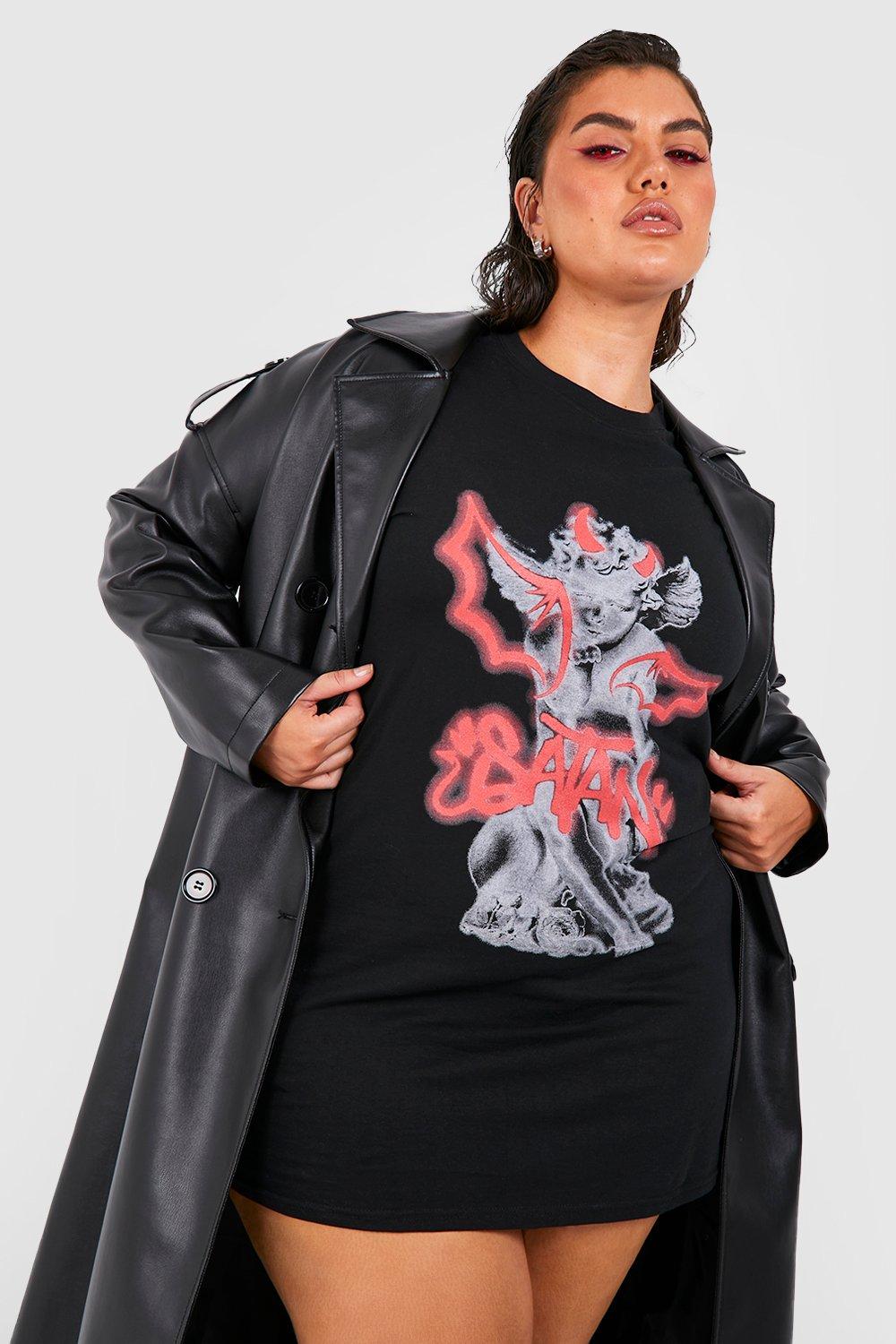 Plus Satan Graffiti Halloween Printed T-shirt Dress