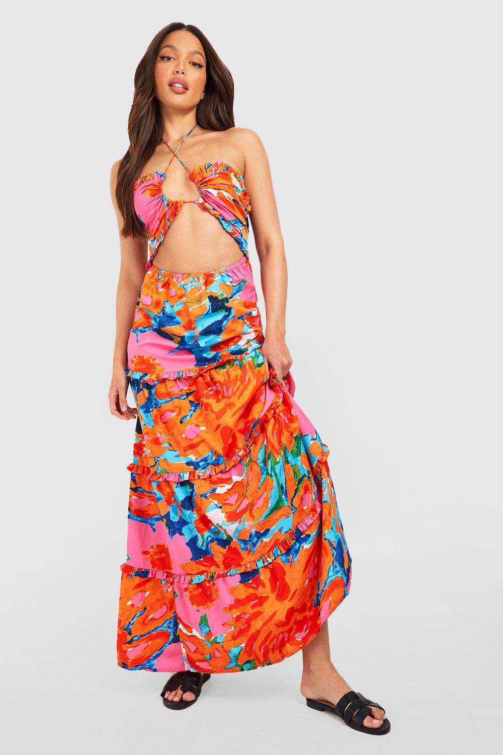 Tall Halter Cut Out Tiered Maxi Dress