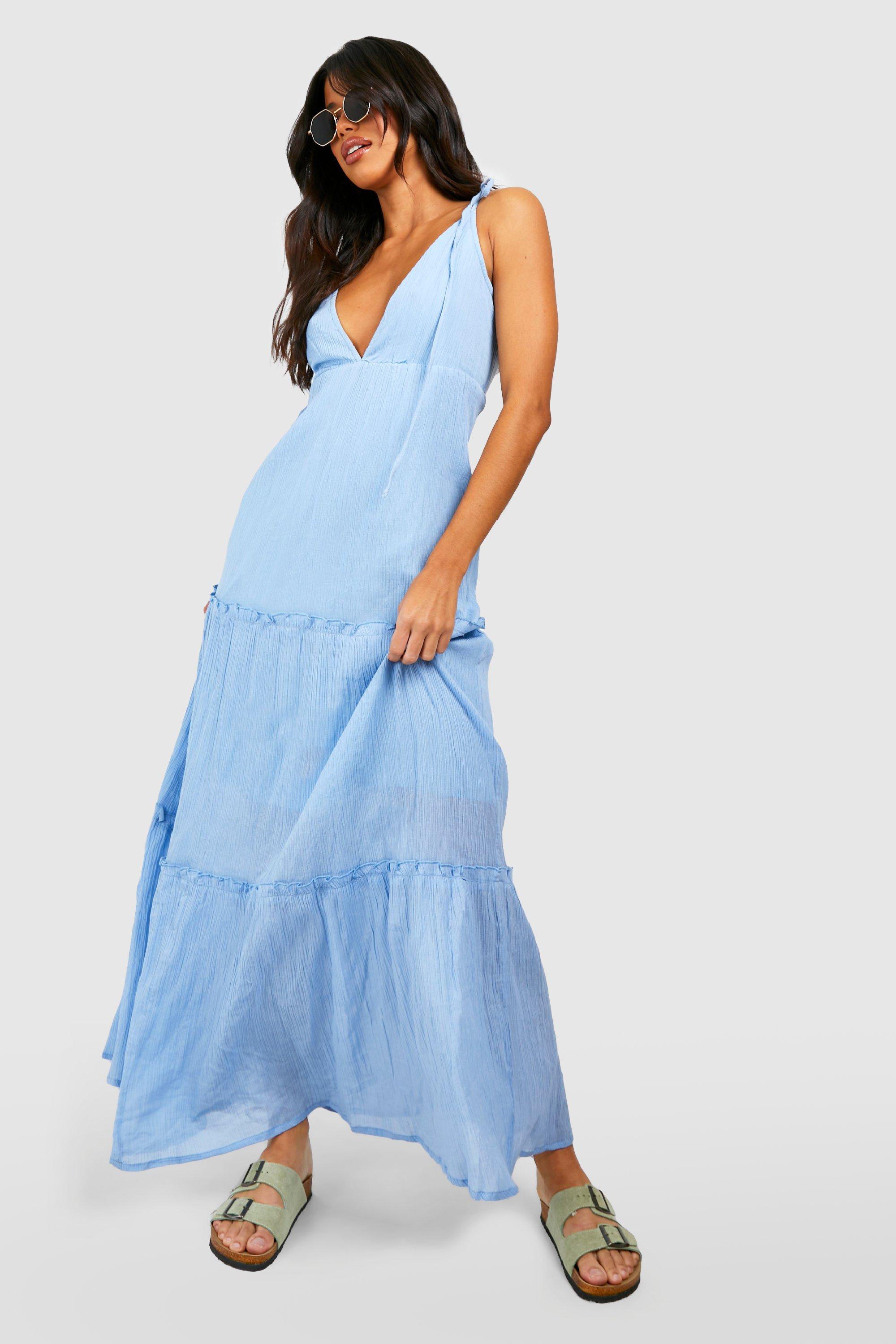 Tall Cheesecloth Tiered Plunge Strappy Maxi Dress