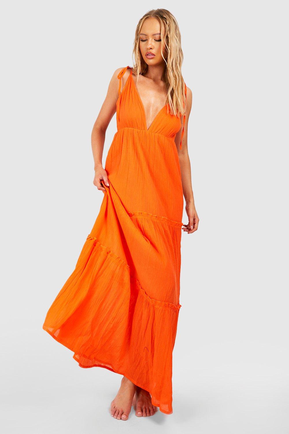 Tall Cheesecloth Tiered Plunge Strappy Maxi Dress