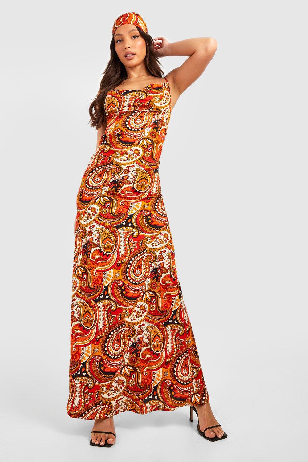 Tall Bright Paisley Maxi Dress With Matching Headscarf