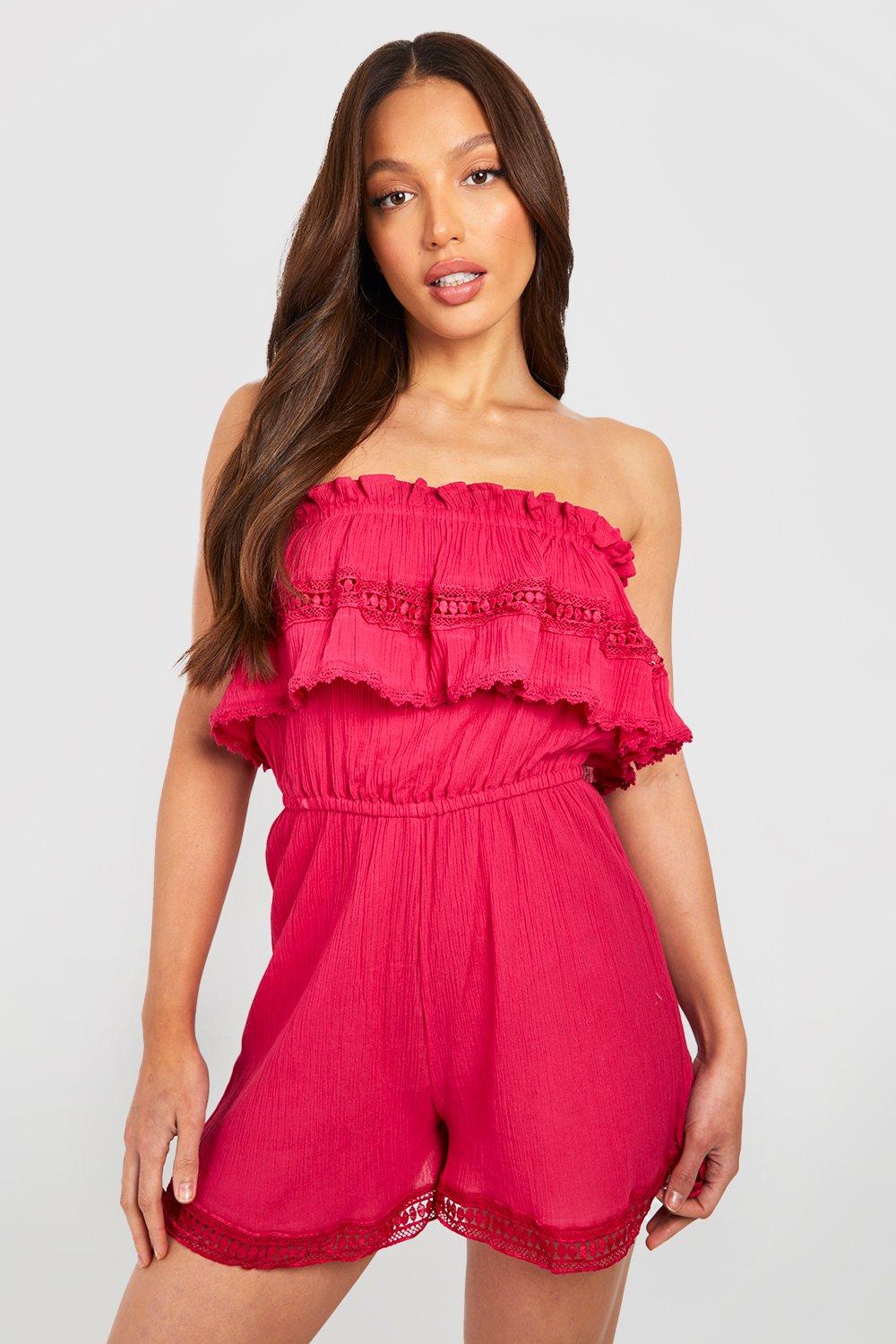 Tall Cheesecloth Bandeau Frill Lace Trim Playsuit