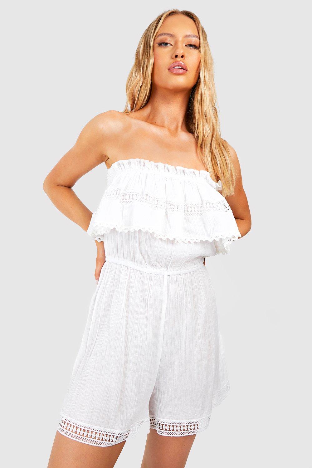 Tall Cheesecloth Bandeau Frill Lace Trim Playsuit