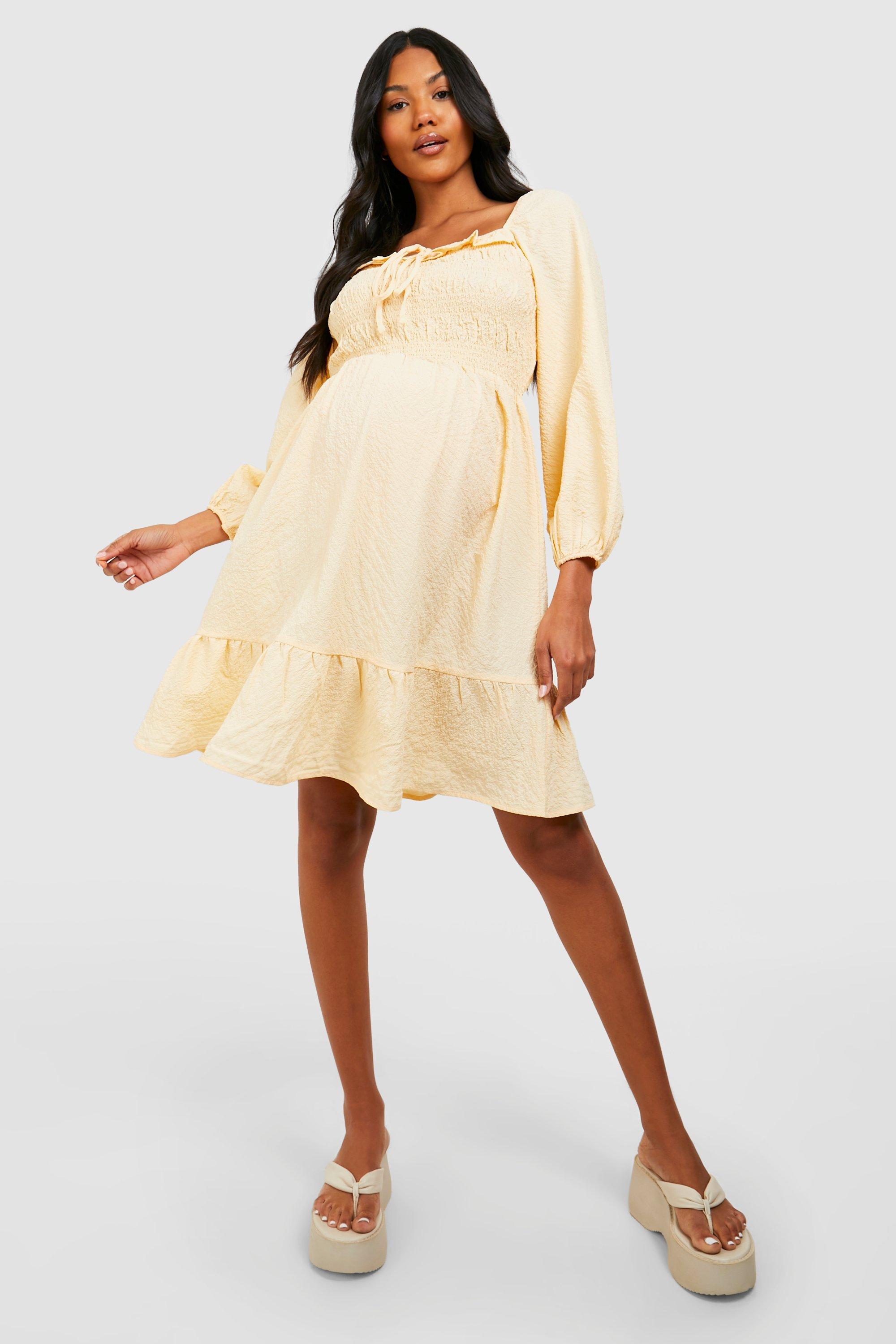 Maternity Textured Crinkle Shirred Skater Dress