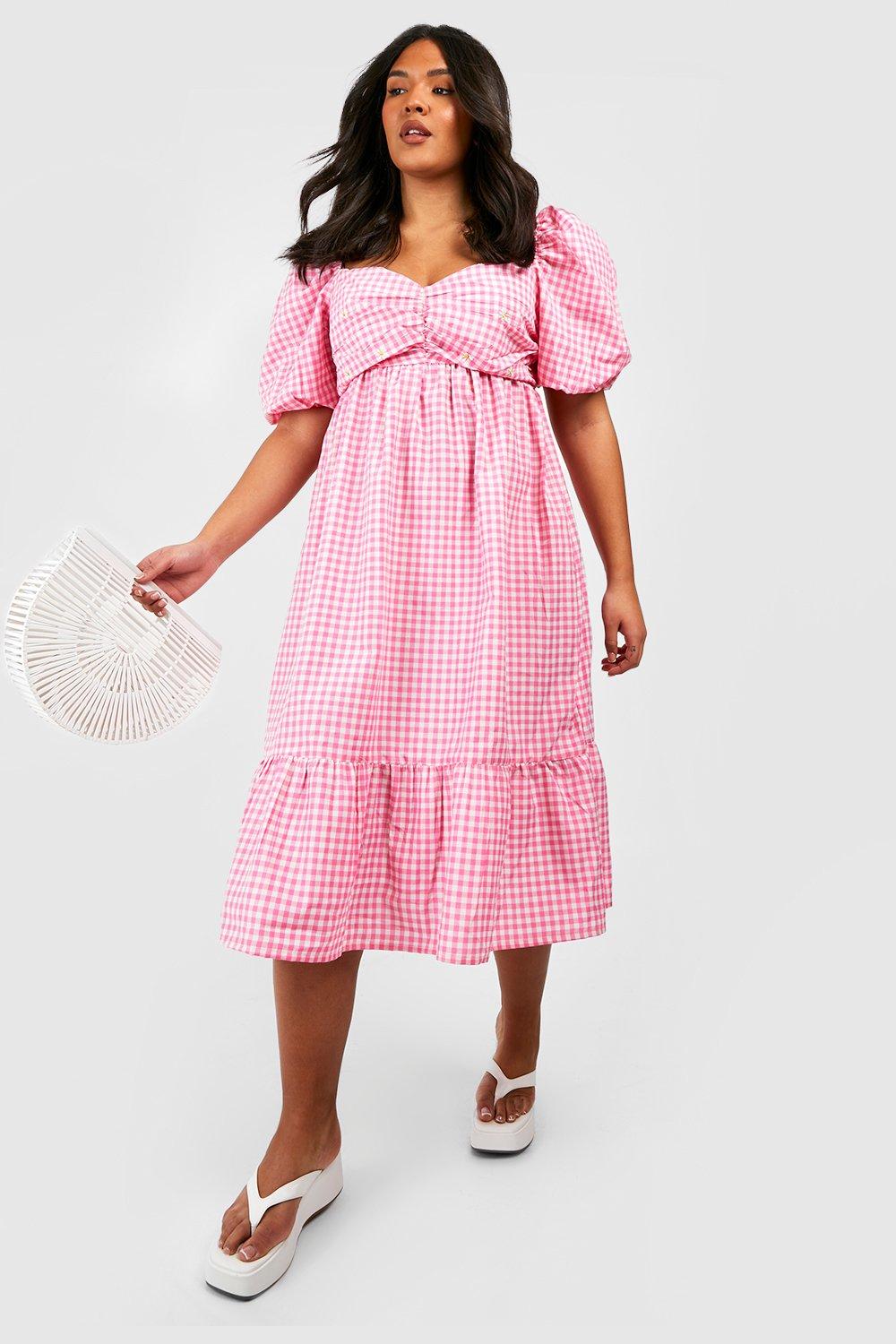 Plus Daisy Embroidered Gingham Midi Dress