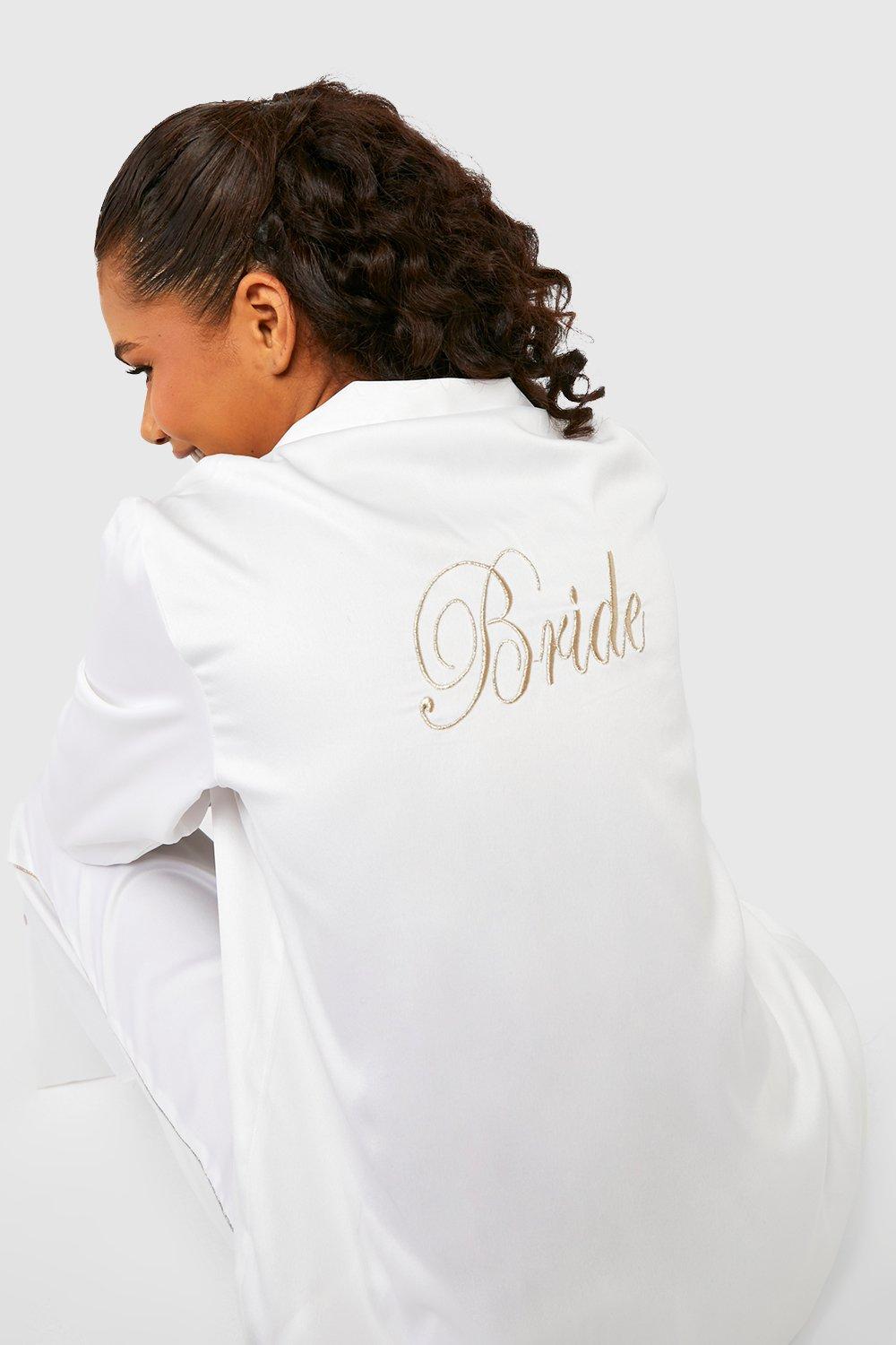 Premium Bride Embroidered Satin Pyjama Trouser Set