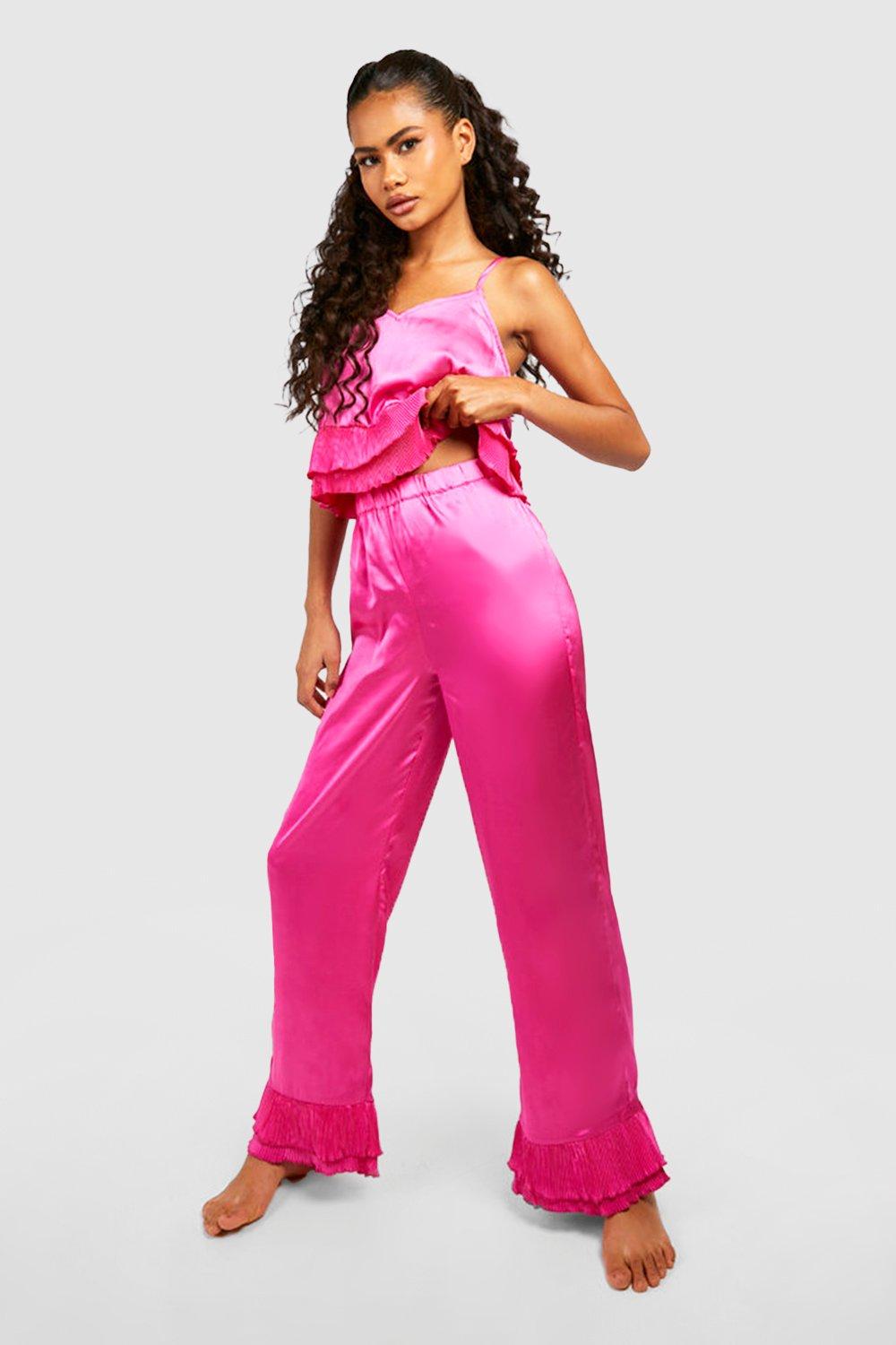 Pleated Frill Satin Cami & Trouser Set