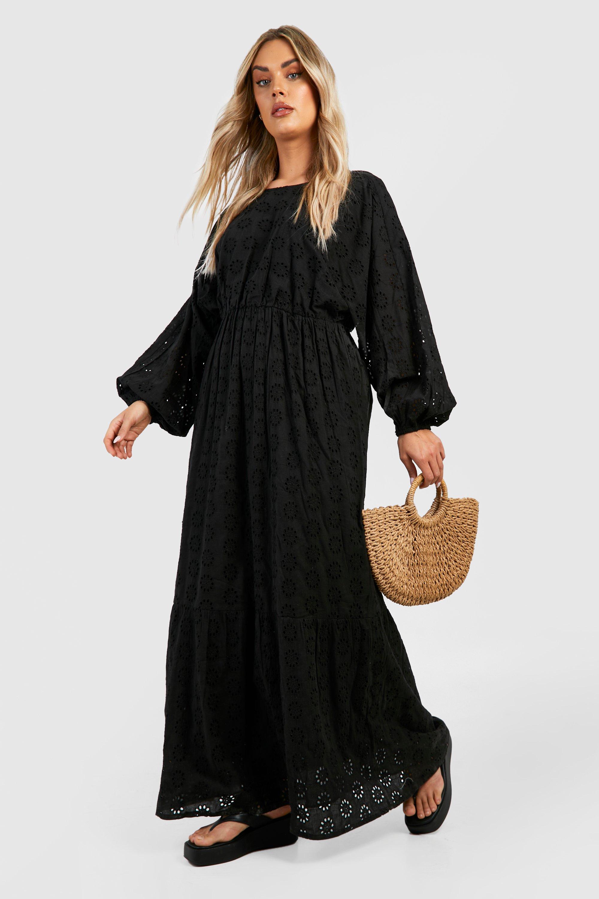 Plus Broderie Anglaise Longsleeve Tiered Maxi Dress