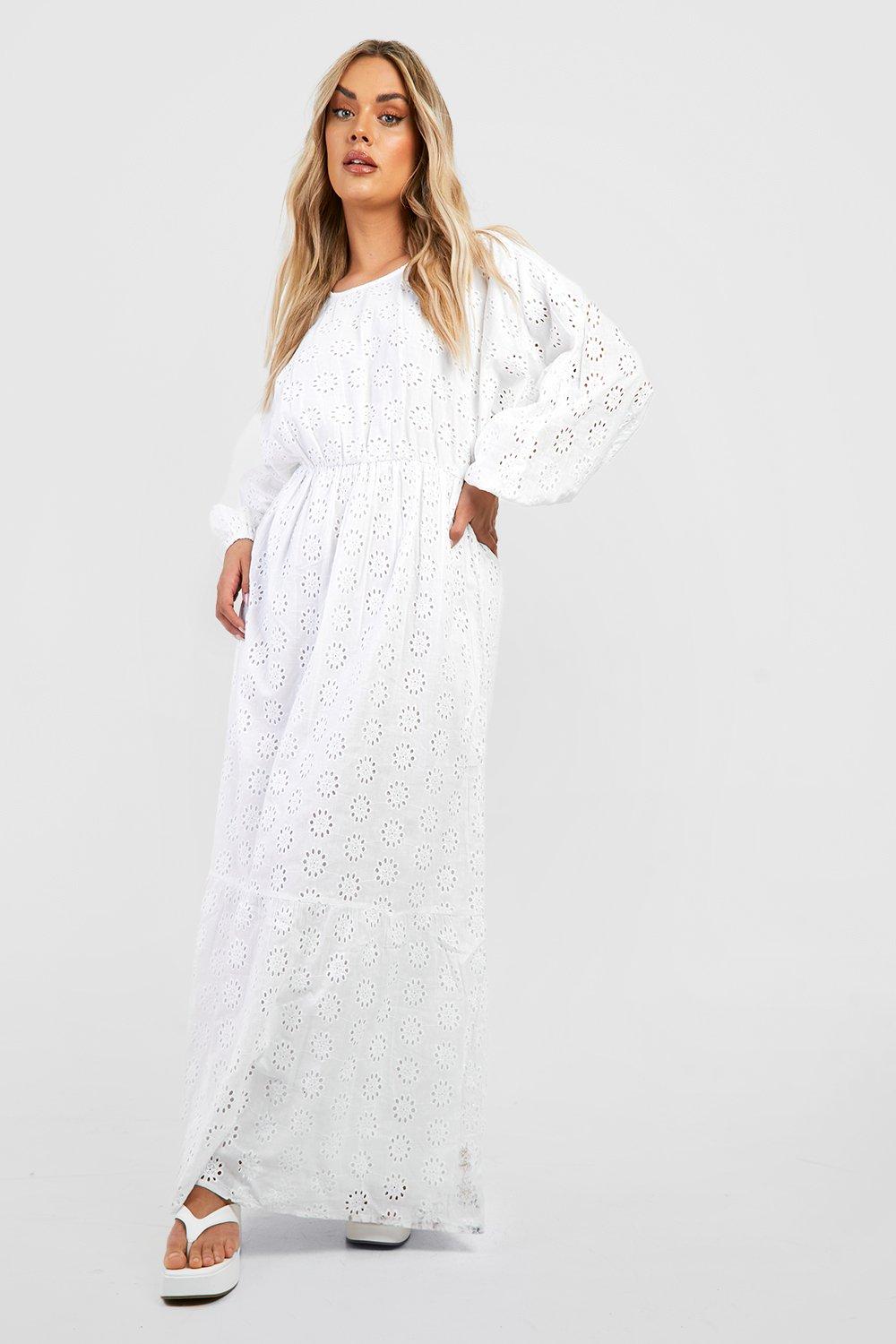 Plus Broderie Anglaise Longsleeve Tiered Maxi Dress