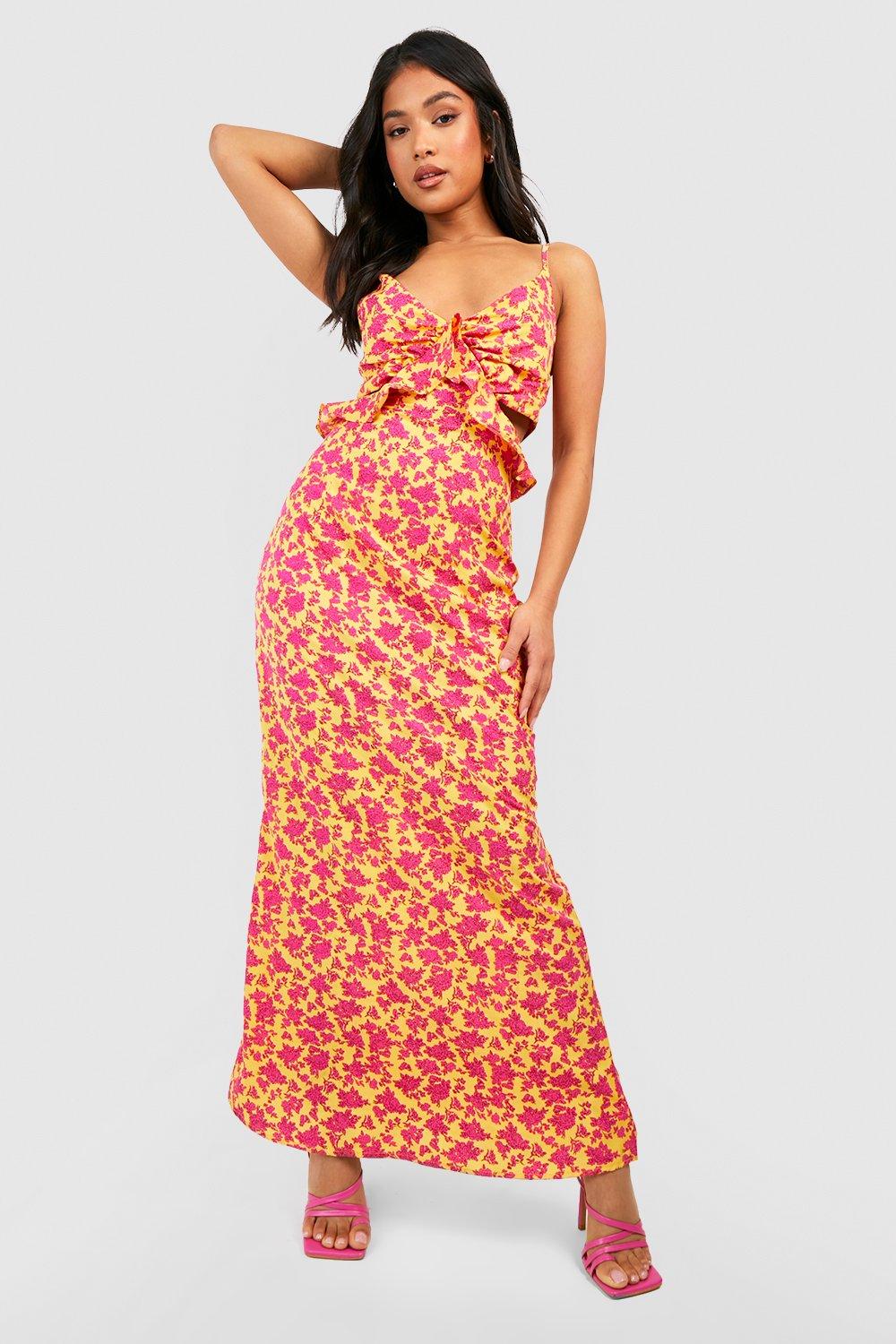 Petite Floral Strappy Frill Detail Maxi Dress