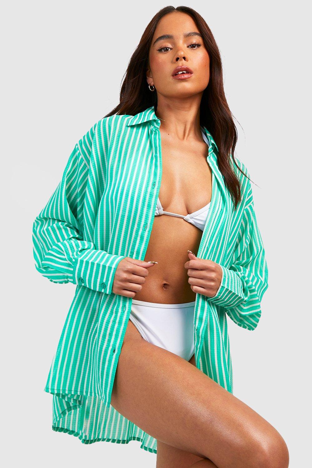 Petite Stripe Oversized Beach Shirt