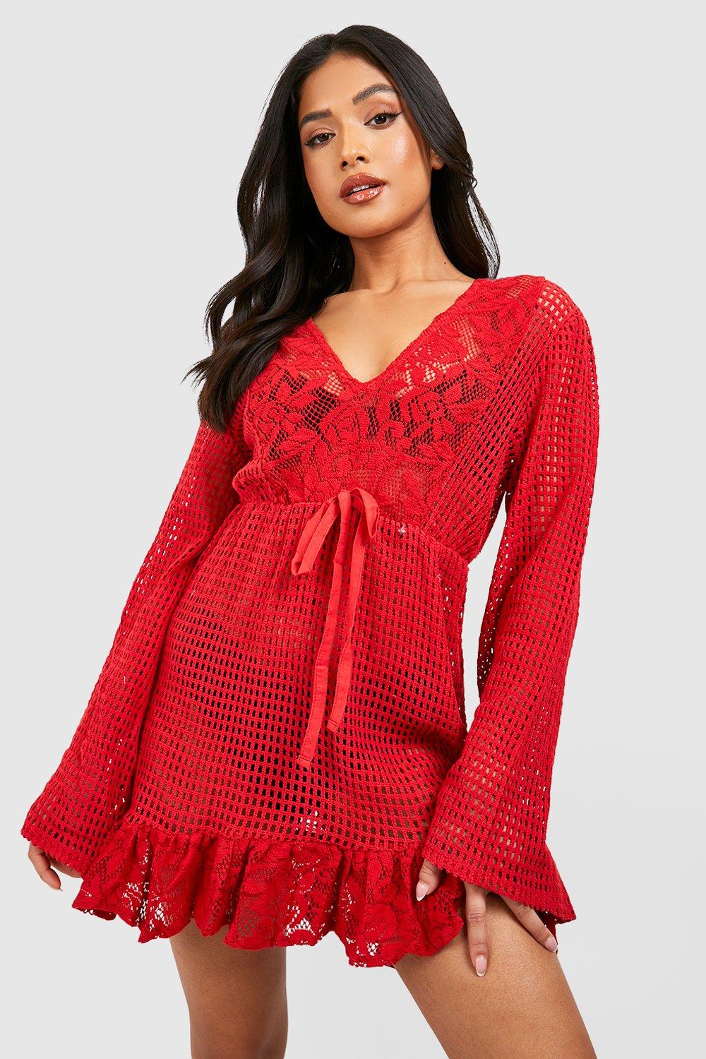 Petite Crochet Lace Trim Beach Dress