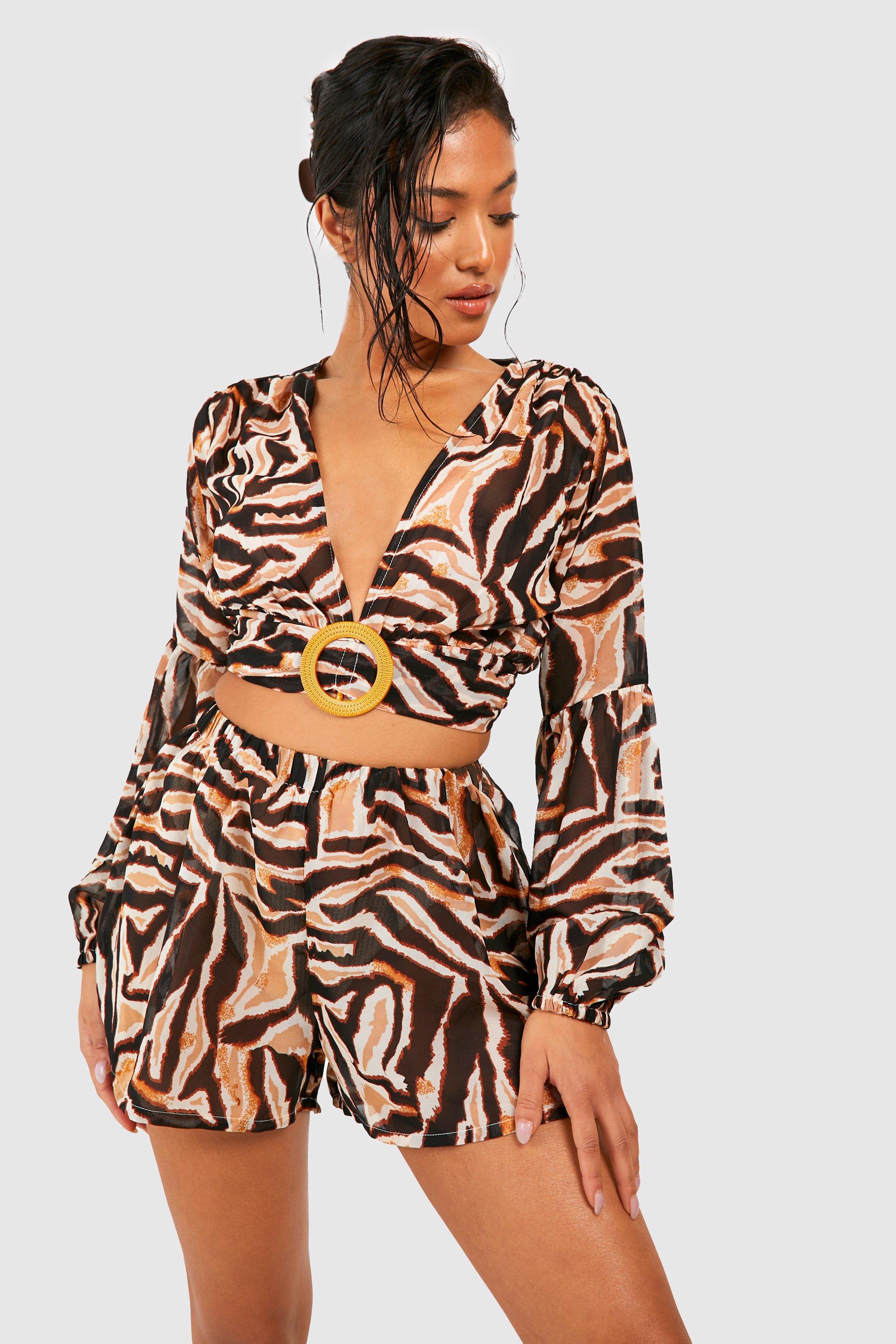 Petite Tiger Print Buckle Top & Short Co-ord