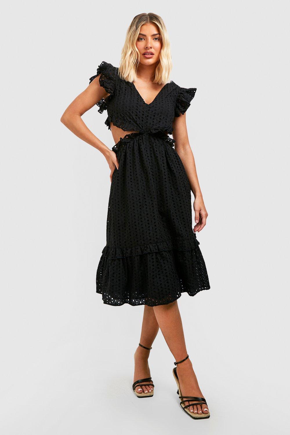 Broderie Frill Cut Out Midi Dress