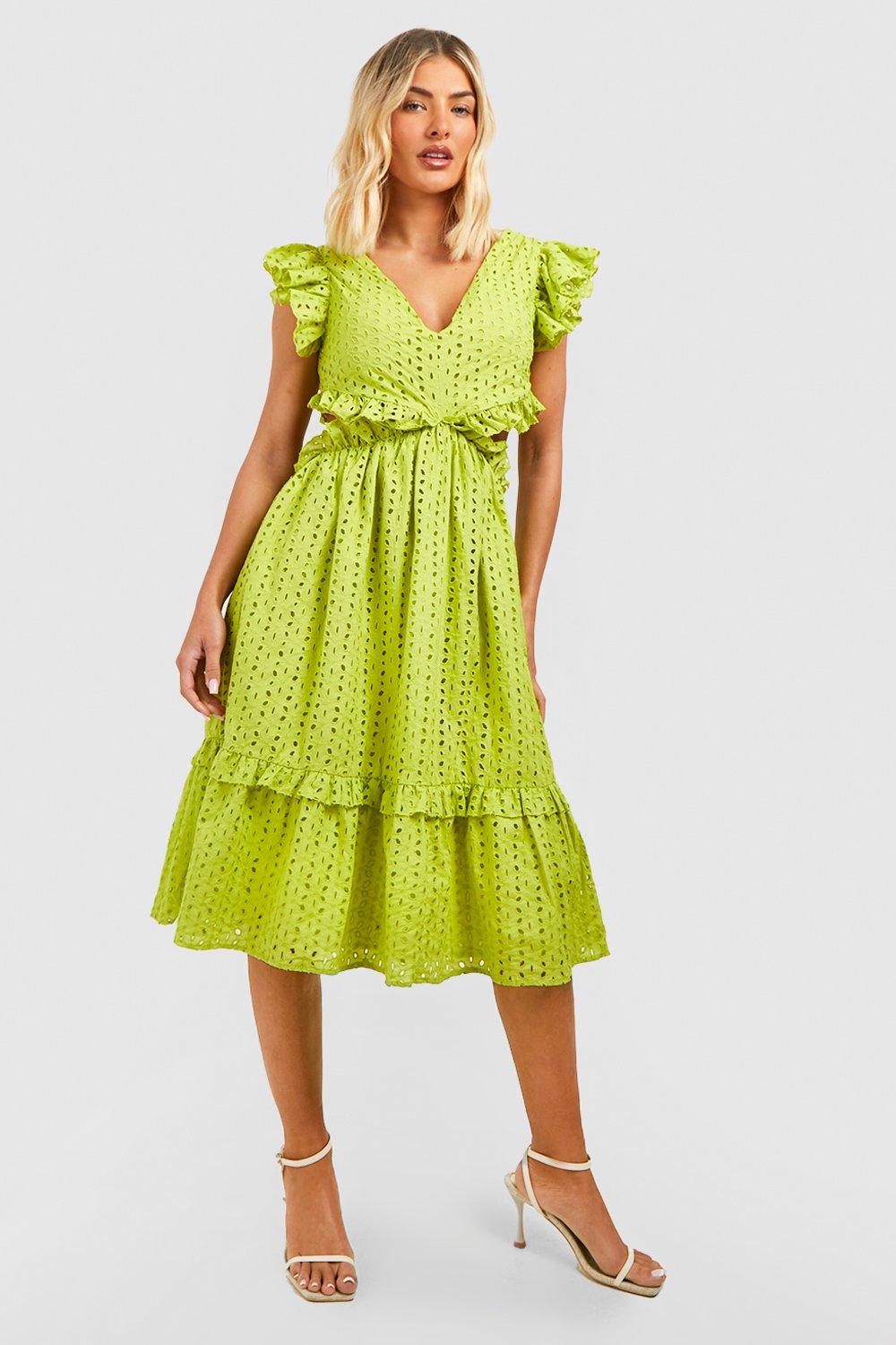 Broderie Frill Cut Out Midi Dress