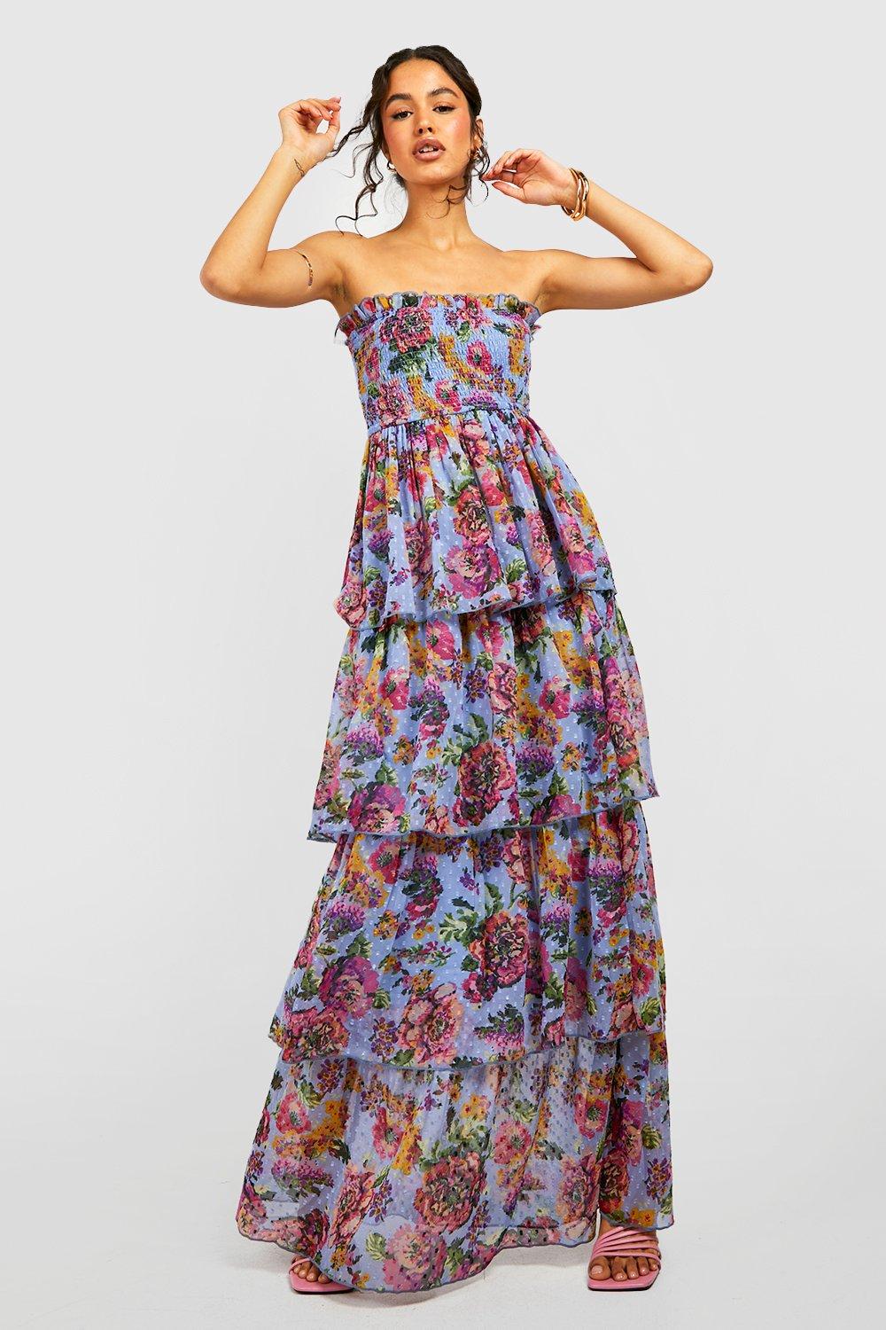 Chiffon Floral Bandeau Maxi Dress