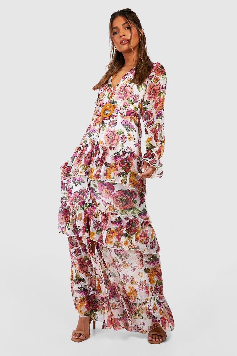 Chiffon Tiered Floral Maxi Dress