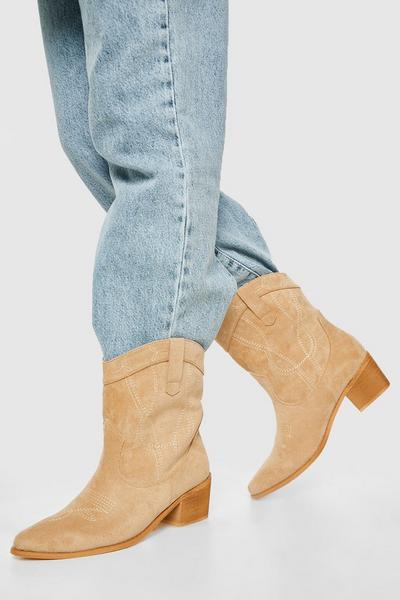 Wide Fit Stitch Detail Ankle Western Cowboy Boots
