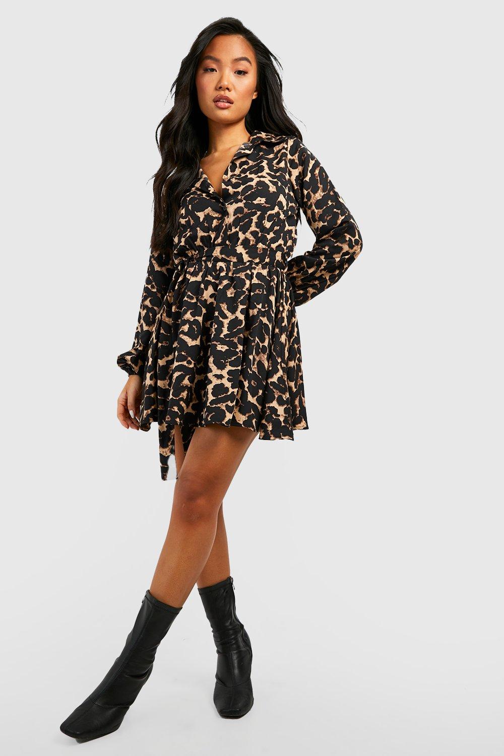 Petite Leopard Print Skater Shirt Dress