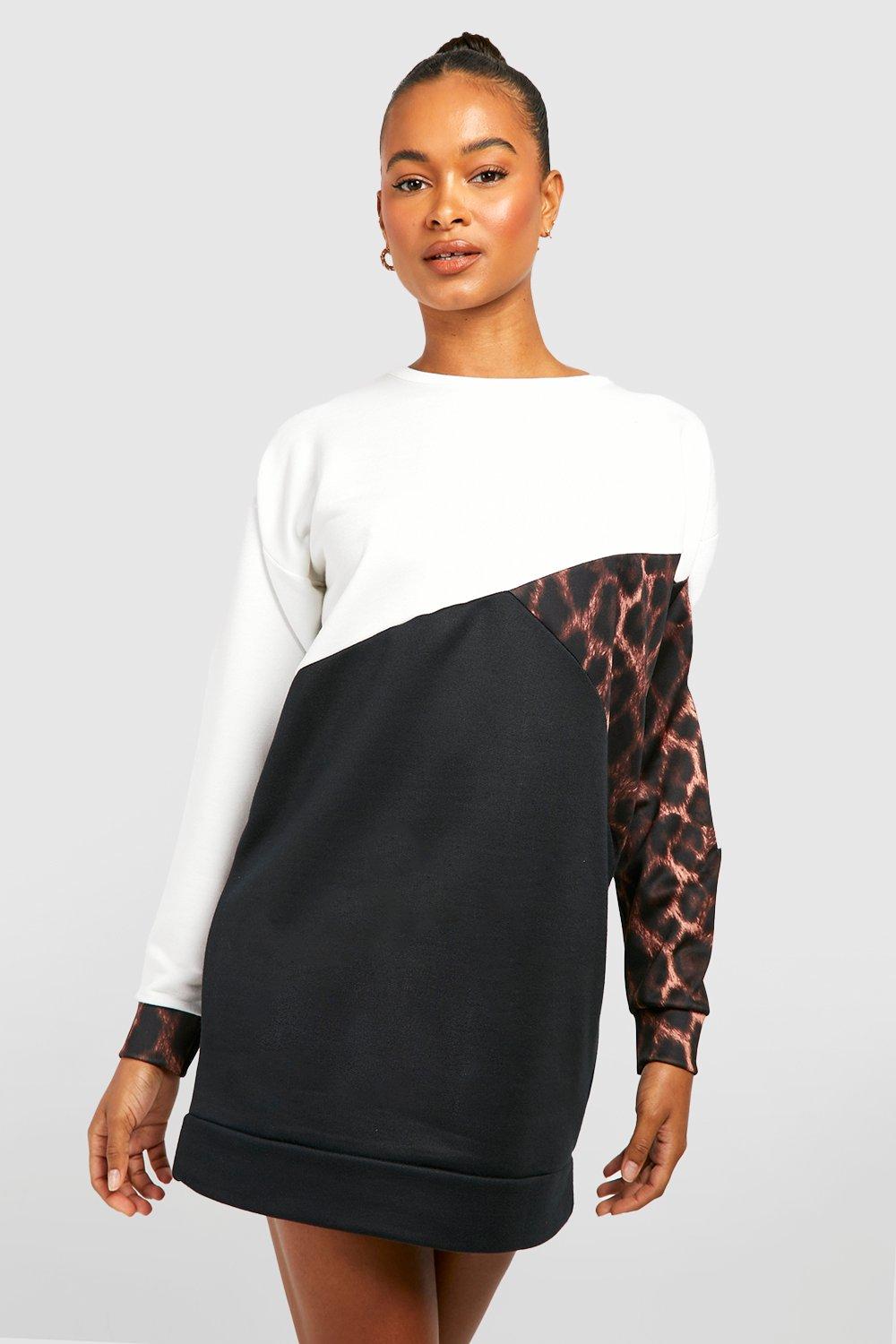 Tall Leopard Colour Block Sweat Dress