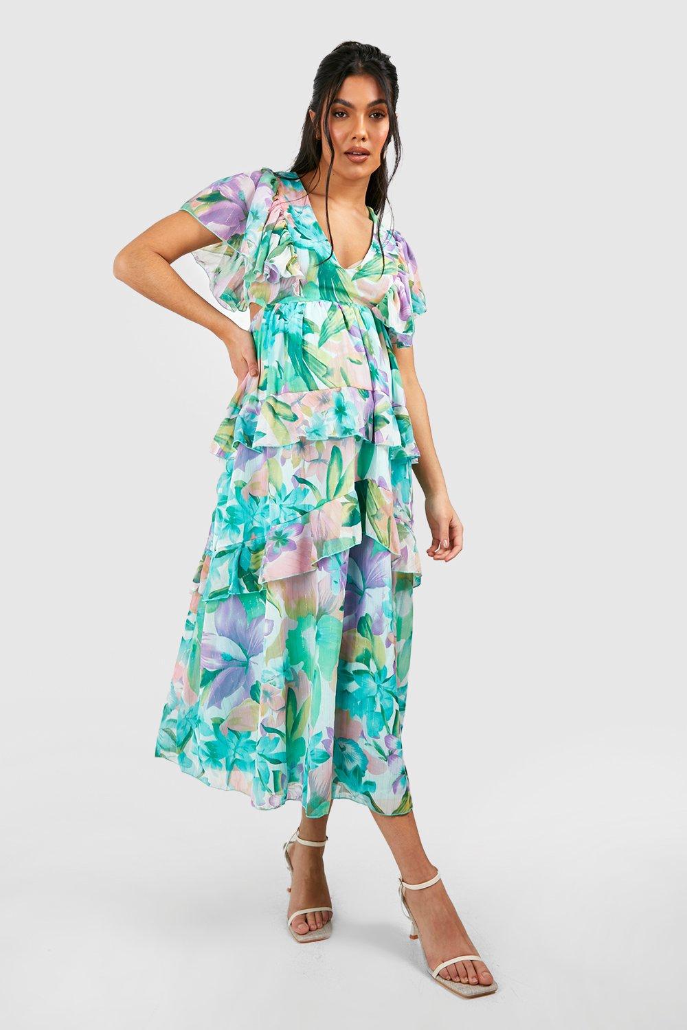 Maternity Occasion Floral Ruffle Midaxi Dress