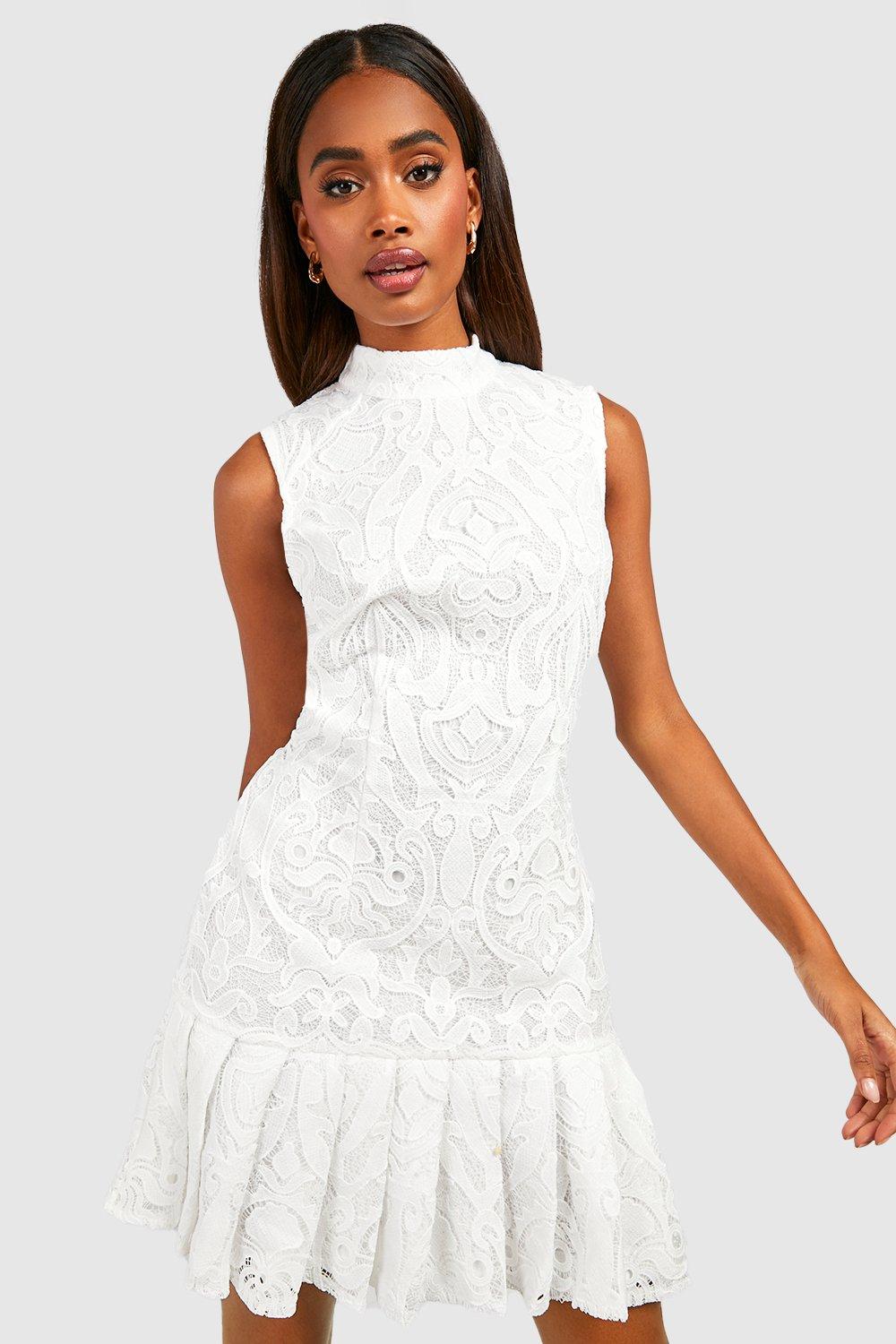 Premium Crochet Lace Frill Hem Mini Dress
