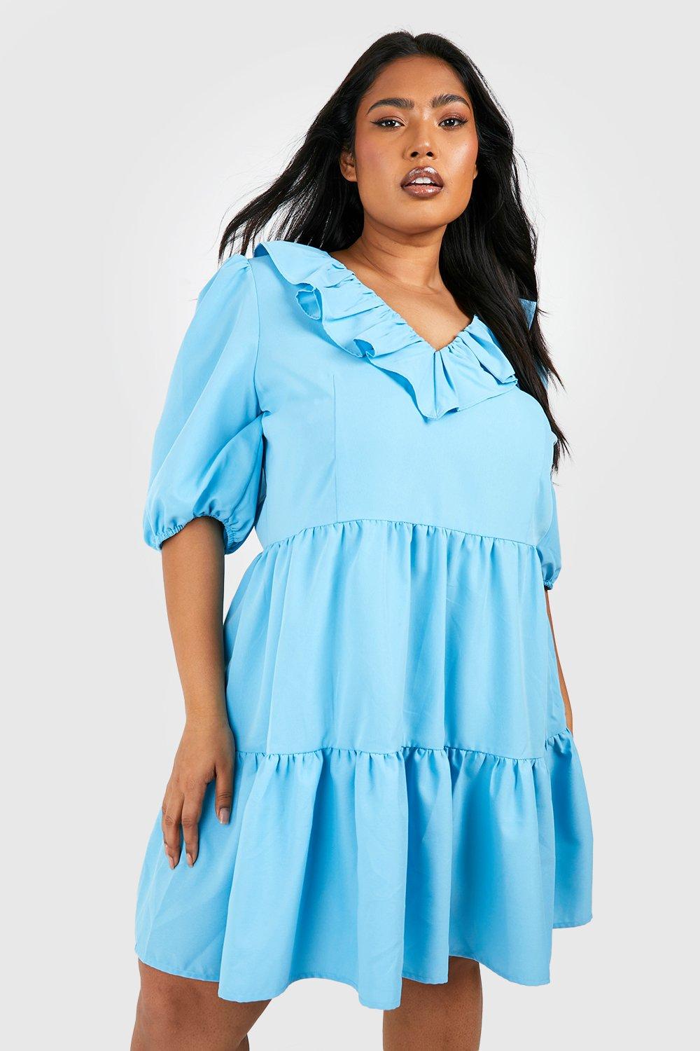 Plus Frill Detail Tiered Smock Dress