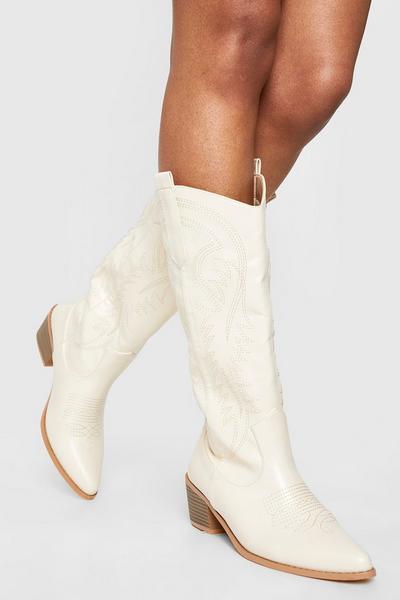 Calf Detail Embroidered Western Cowboy Boots
