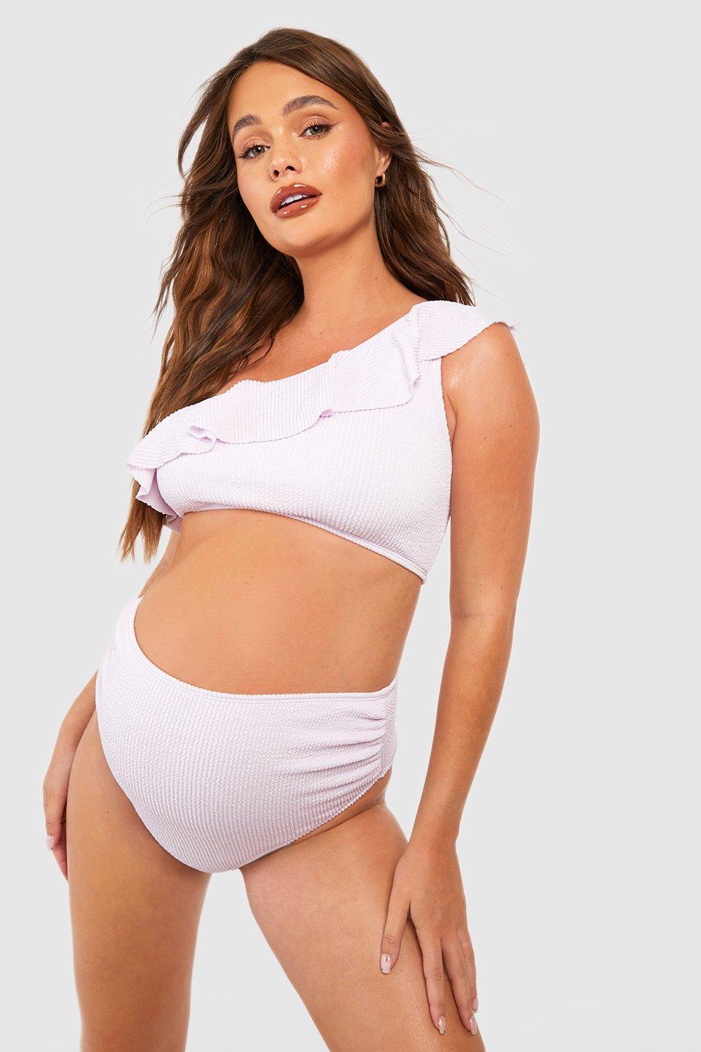 Maternity Crinkle One Shoulder Frill High Waisted Bikini