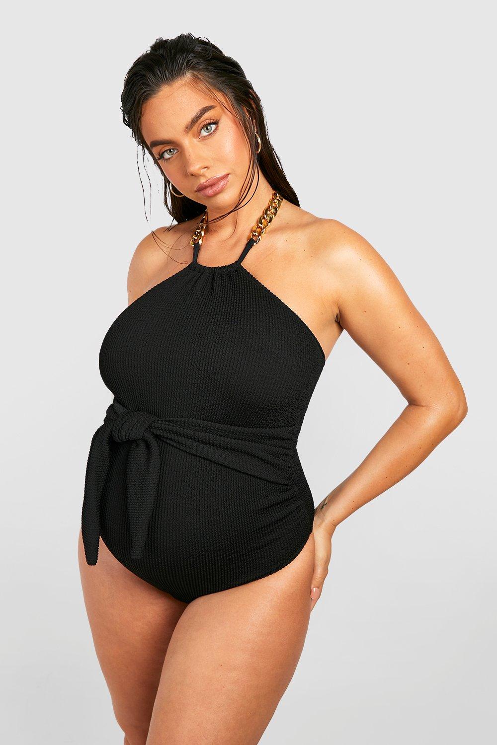 Maternity Crinkle Chain Detail Tie Front Swimsuit