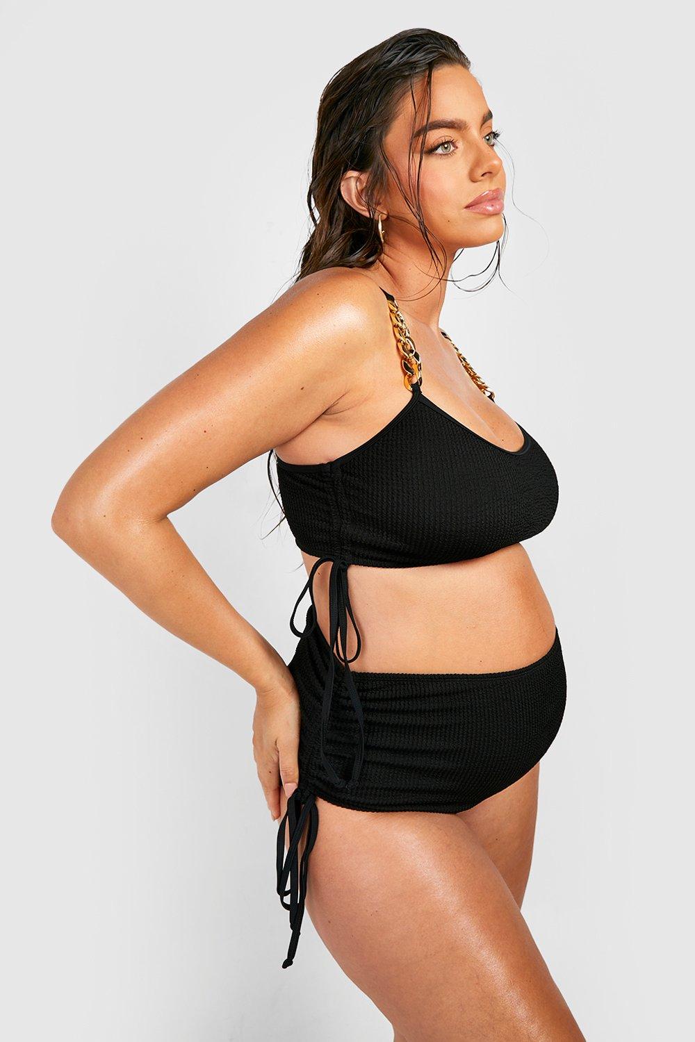 Maternity Crinkle Chain Strap High Waisted Bikini