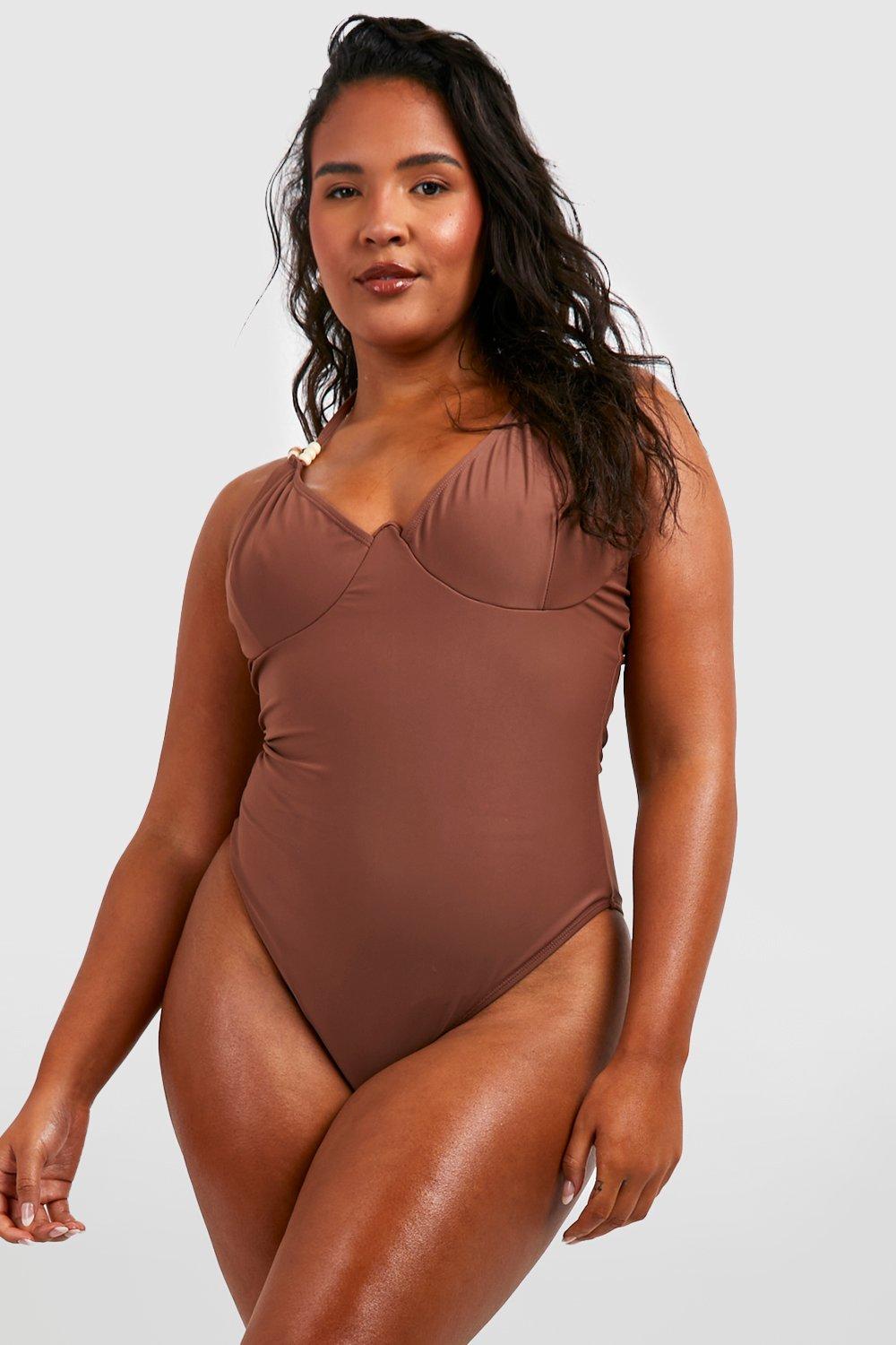 Plus Wooden Bead Strap Detail Underwired Swimsuit