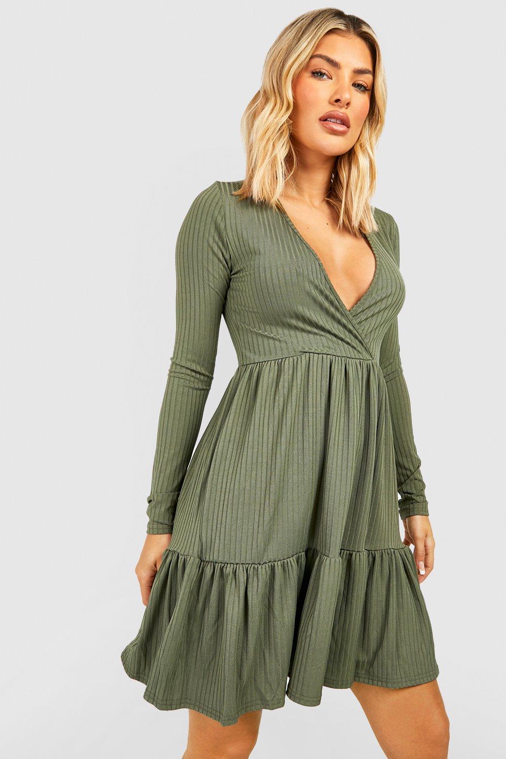 Ribbed Tiered Skater Dress