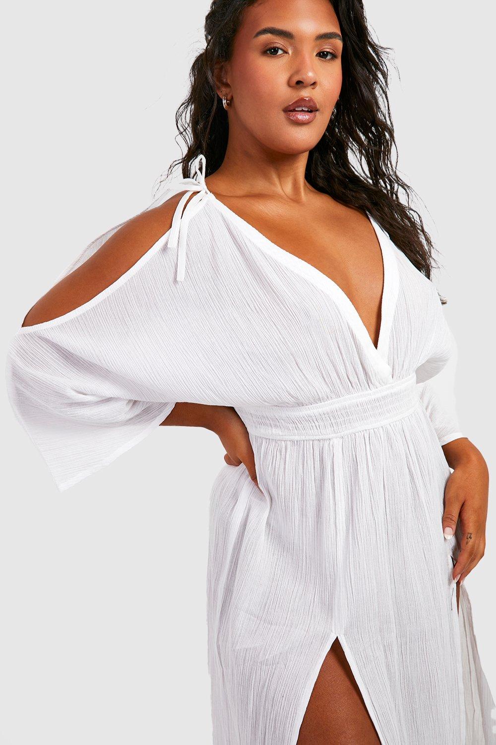 Plus Cheesecloth Cold Shoulder Maxi Beach Dress