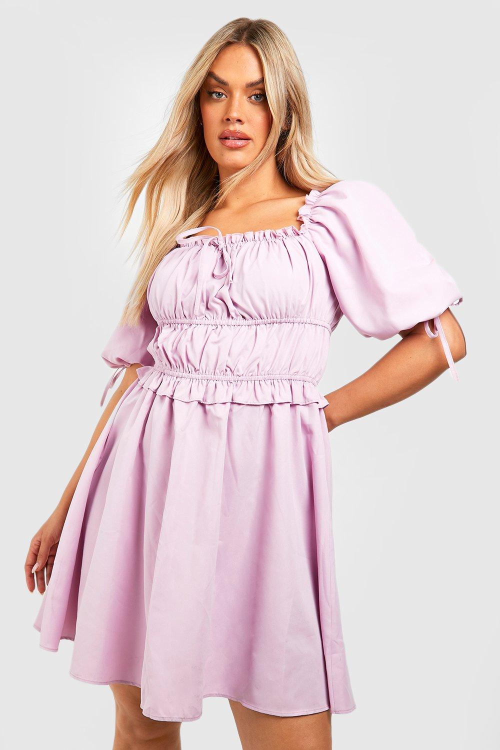Plus Puff Sleeve Ruched Detail Skater Dress