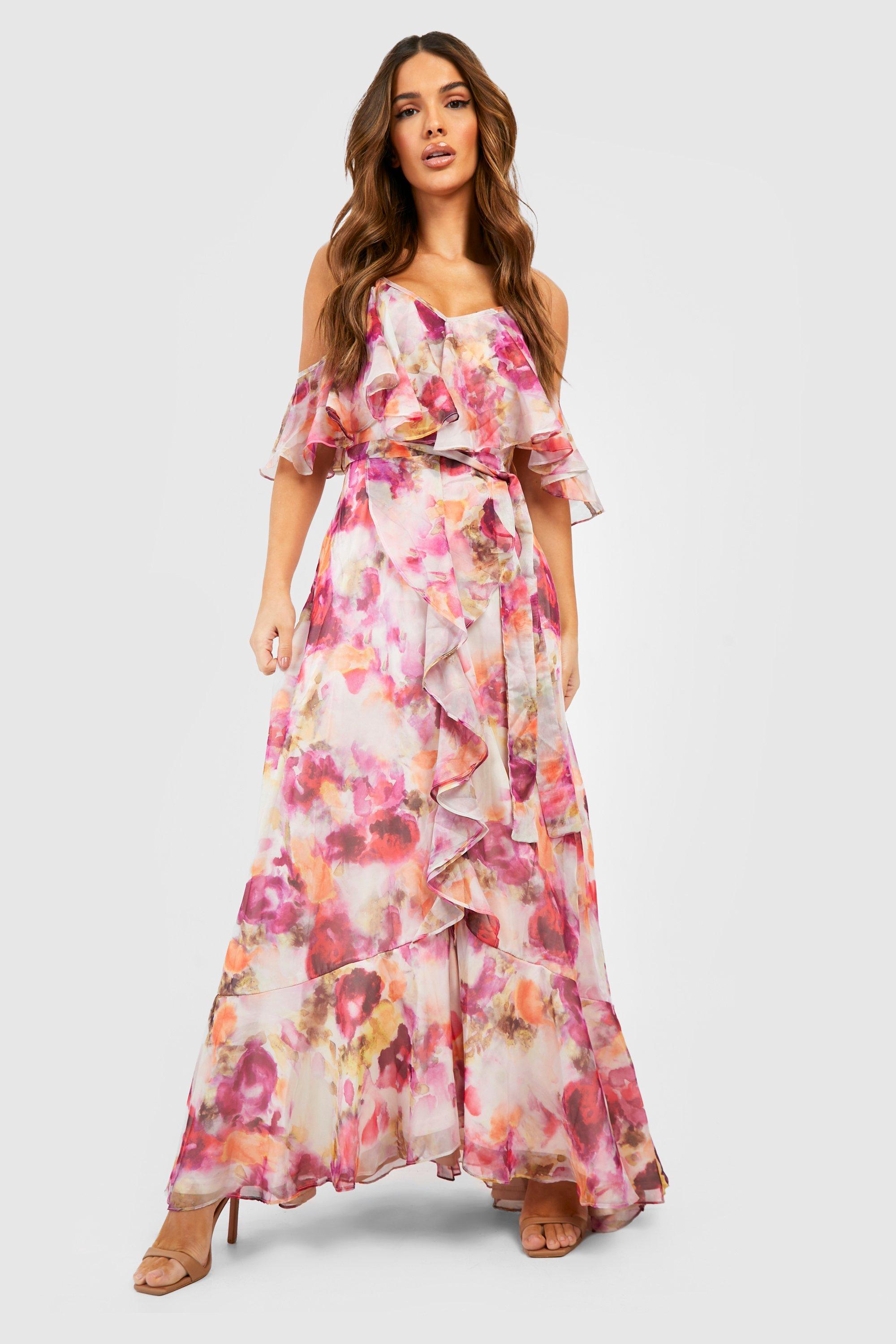 Floral Print Double Layer Maxi Dress