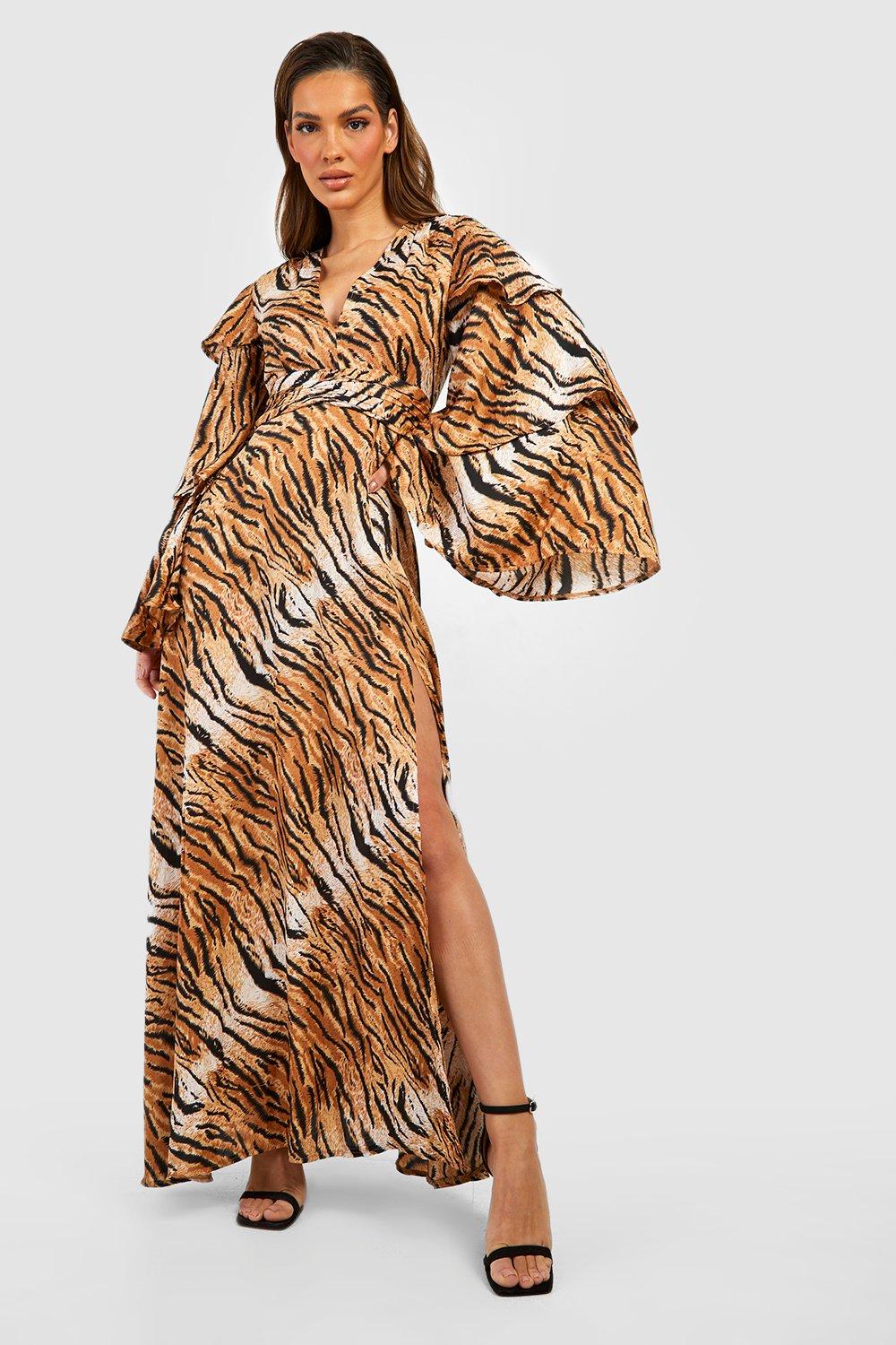 Leopard Print Tiered Sleeve Maxi Dress