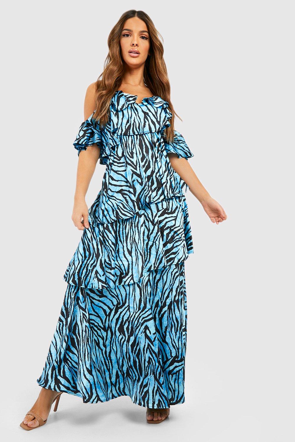 Zebra Print Ruffle Tiered Maxi Dress