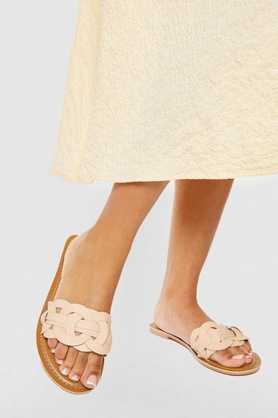 Leather Woven Detail Slip On Sandals