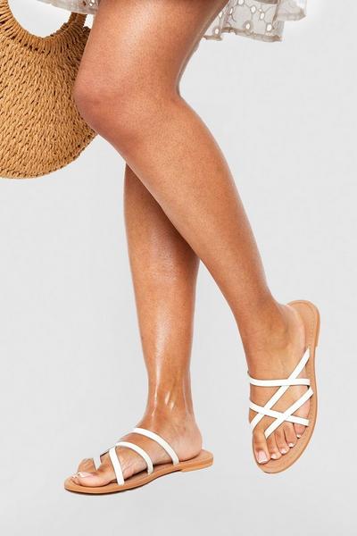 Wide Fit Leather Crossover Detail Strappy Slip On Sandals