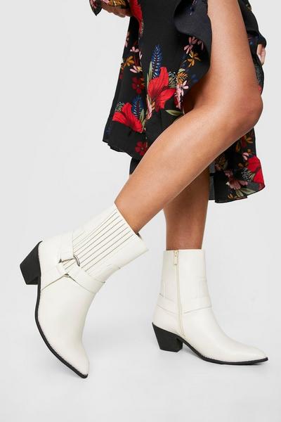 Wide Fit Harness Detail Western Cowboy Ankle Boots