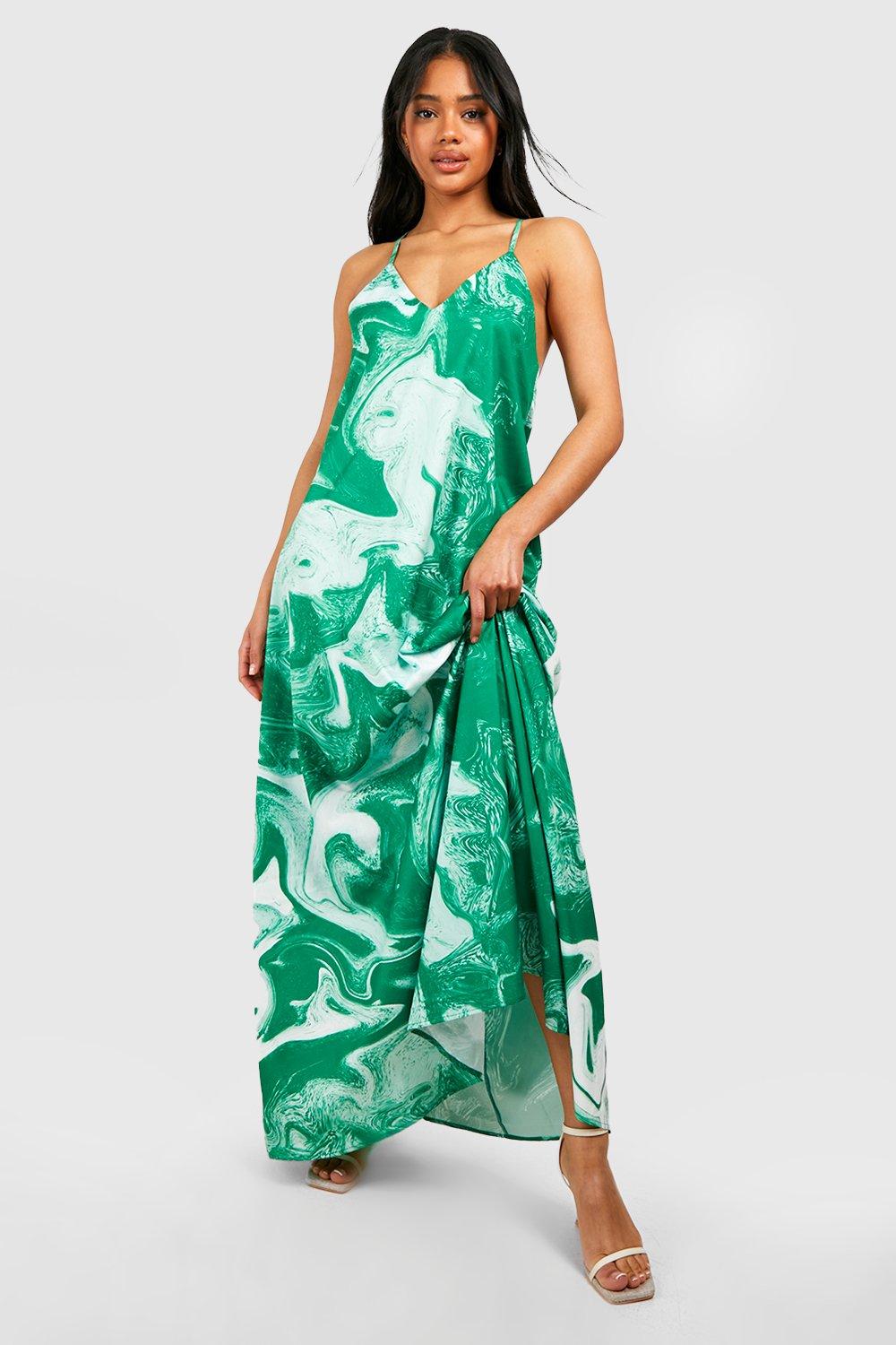 Marble Print Strappy Maxi Dress