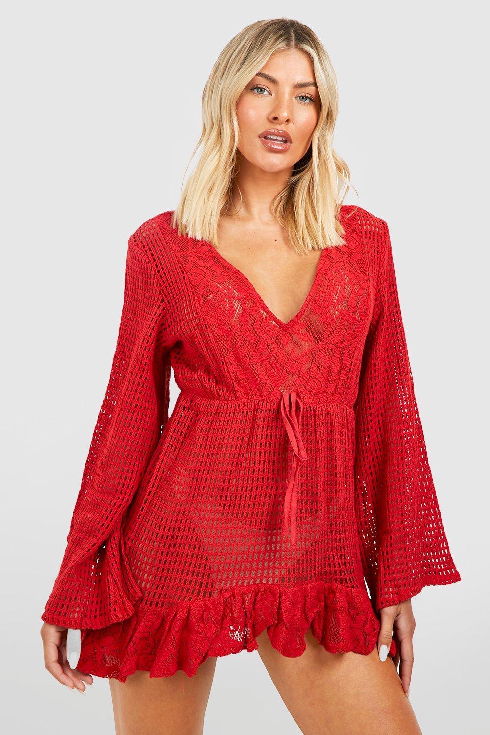 Lace Crochet Frill Hem Beach Dress