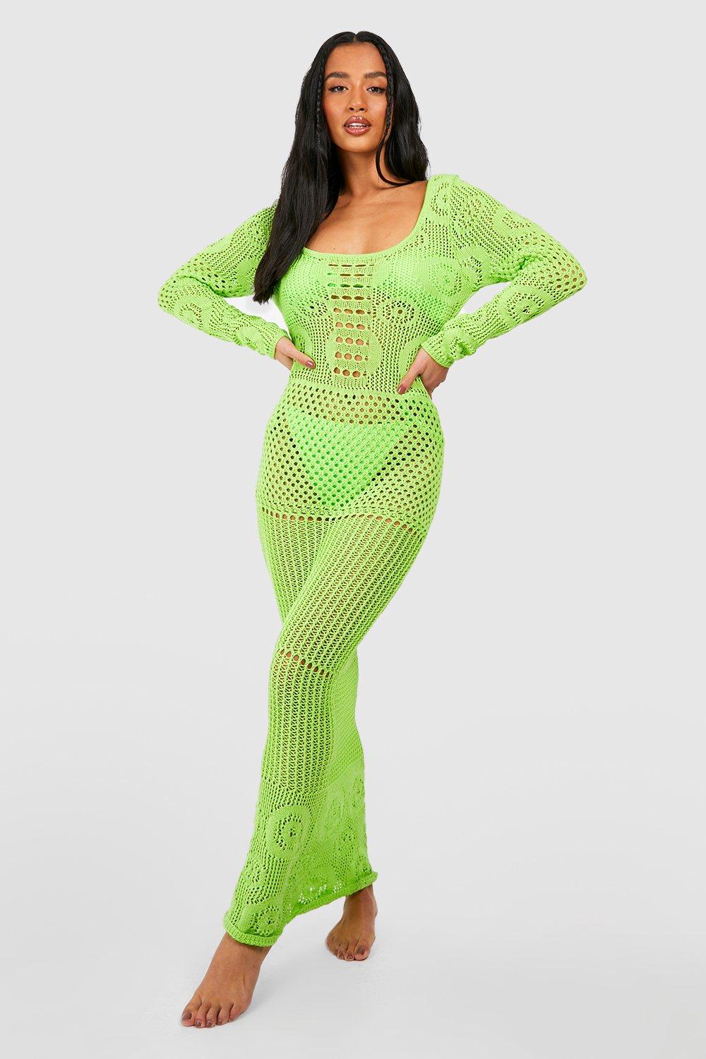 Petite Neon Recycled Crochet Maxi Dress