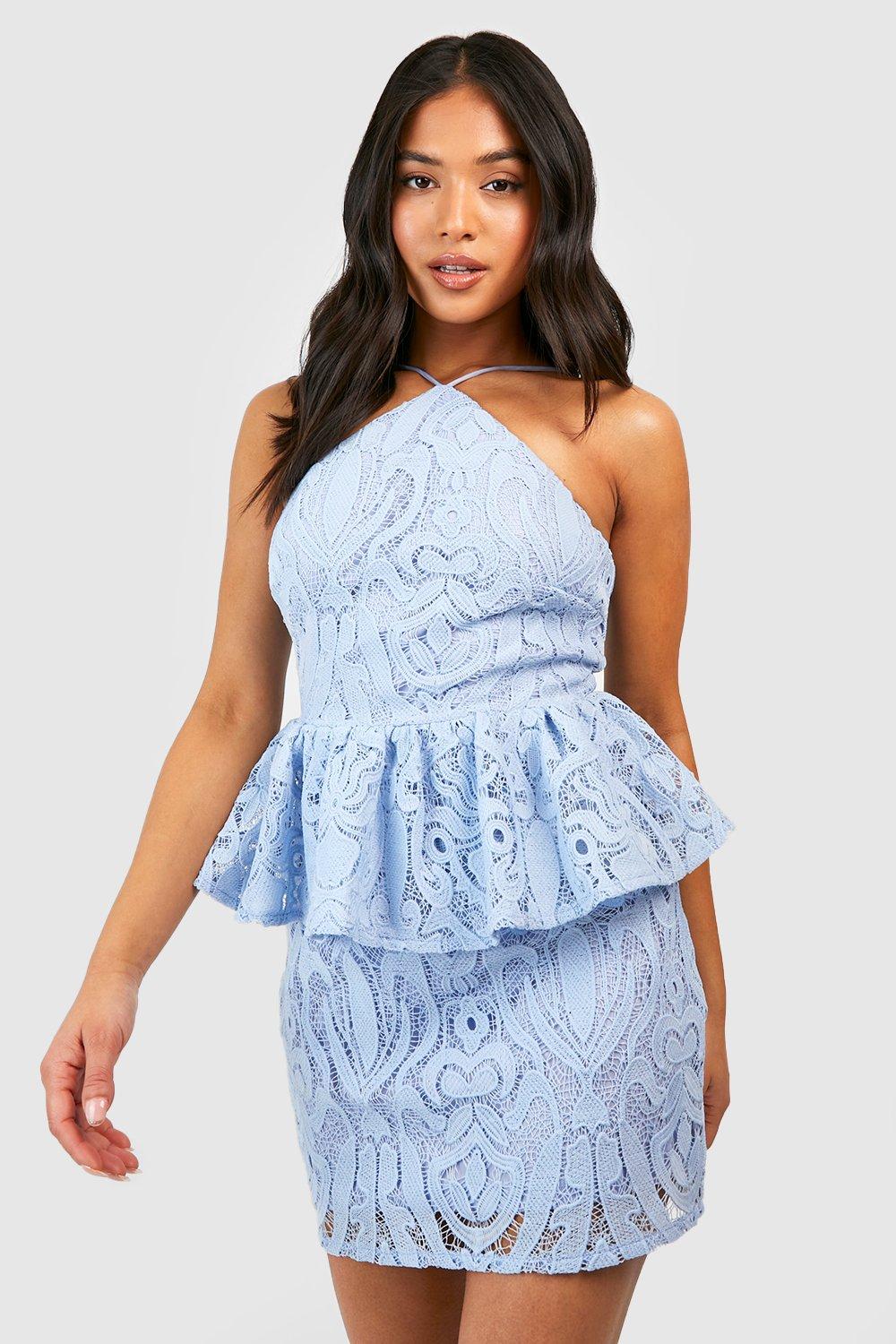 Petite Premium Lace High Peplum Mini Dress