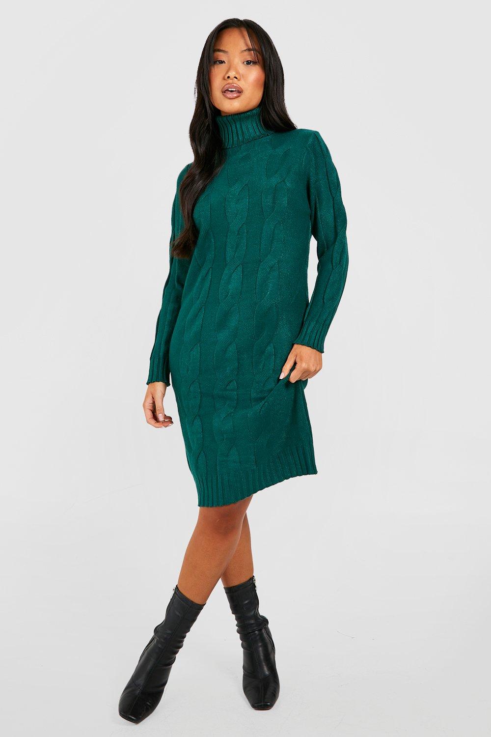 Petite Roll Neck Cable Knit Jumper Dress