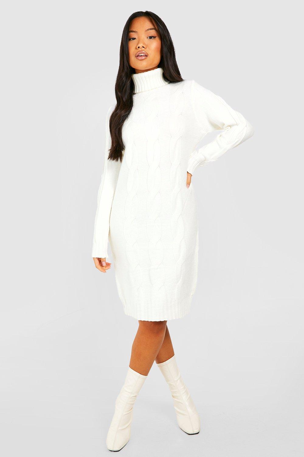 Petite Roll Neck Cable Knit Jumper Dress