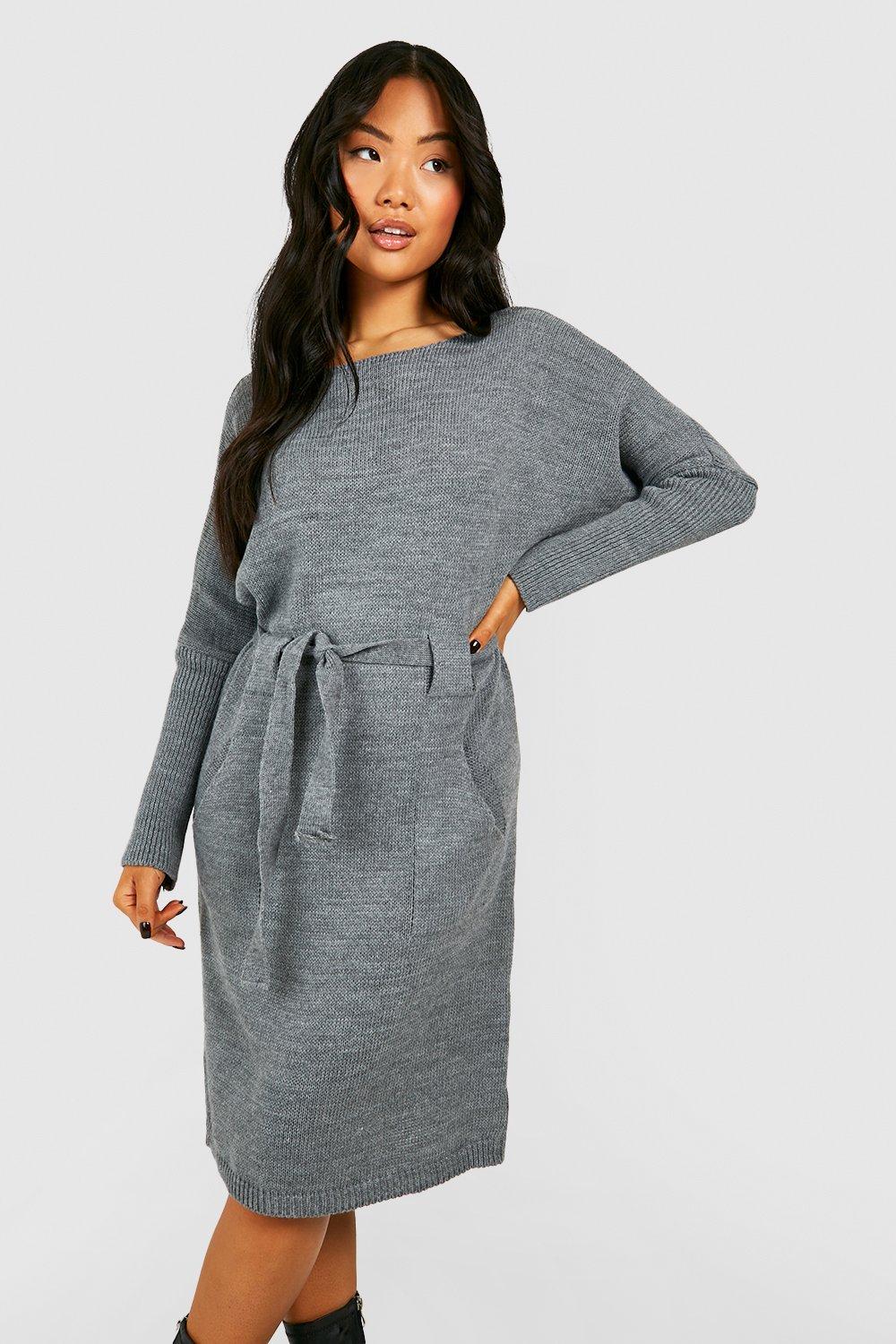 Petite Belted Knitted Midi Dress